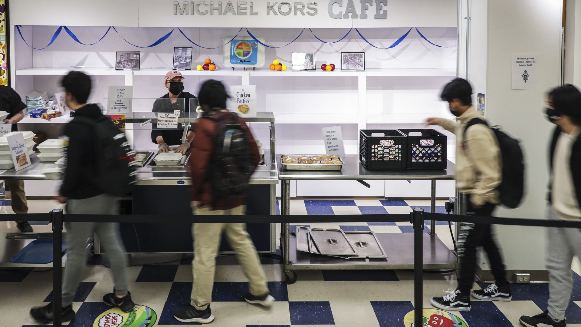 Pat Teague, executive chef of the Burlington School District, works the lunch counter at the Michael Kors Cafe, located at Burlington High School's new campus in Burlington, VT on March 16, 2021. 