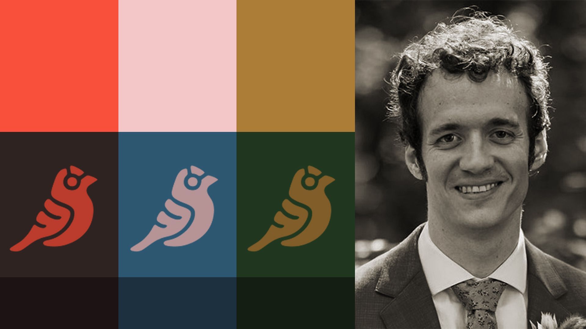 Photo illustration of Blake West surrounded by the Goldfinch logo and abstract shapes
