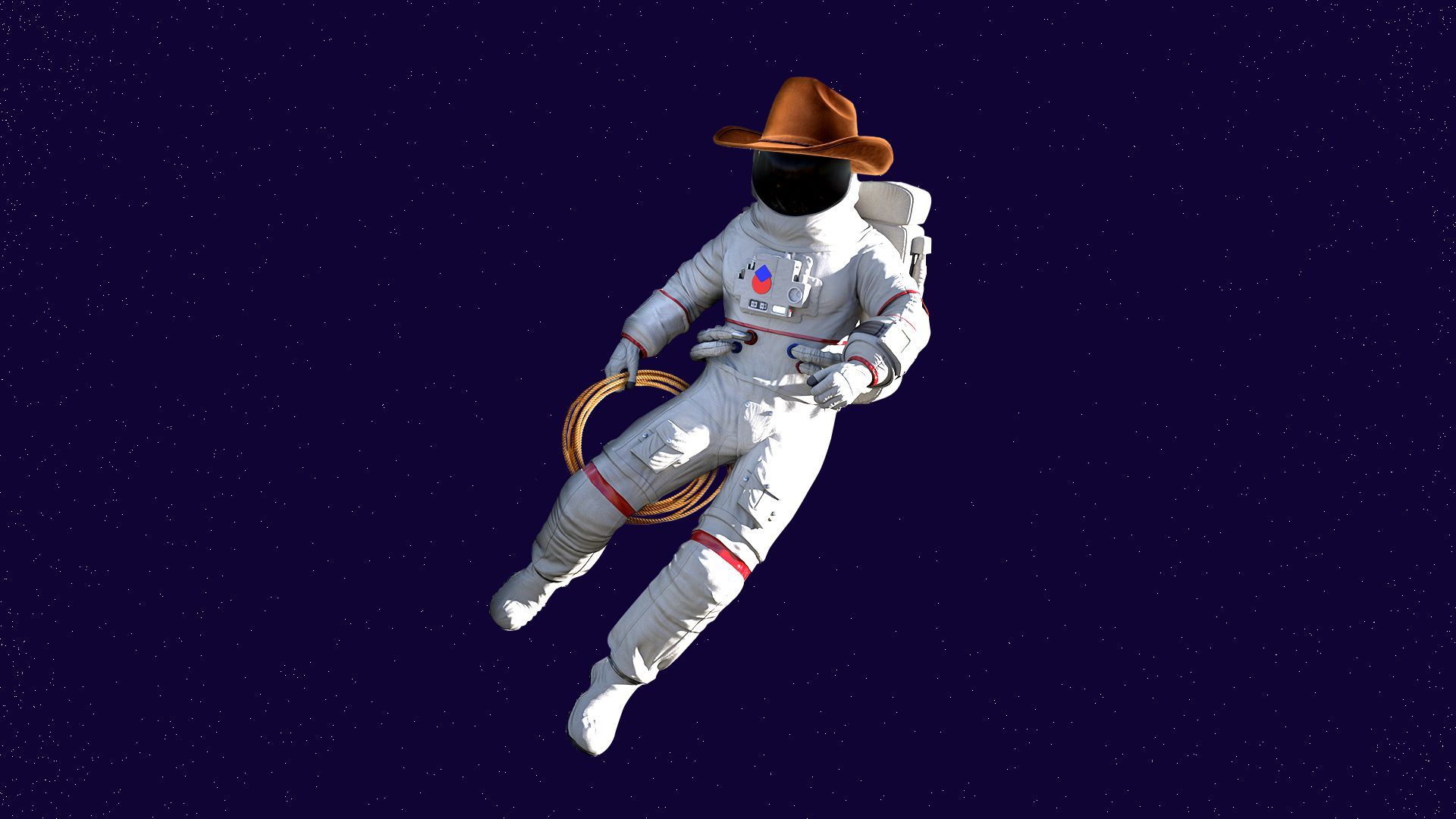 Illustration of an astronaut with a cowboy hat and lasso.