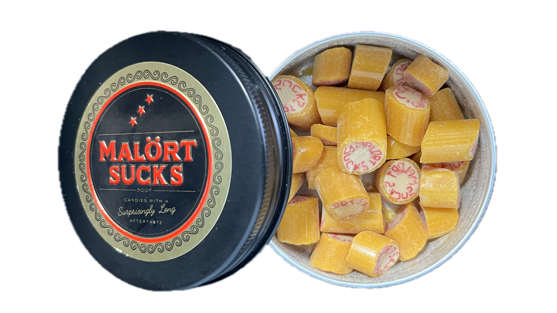 Tin of yellow candies 