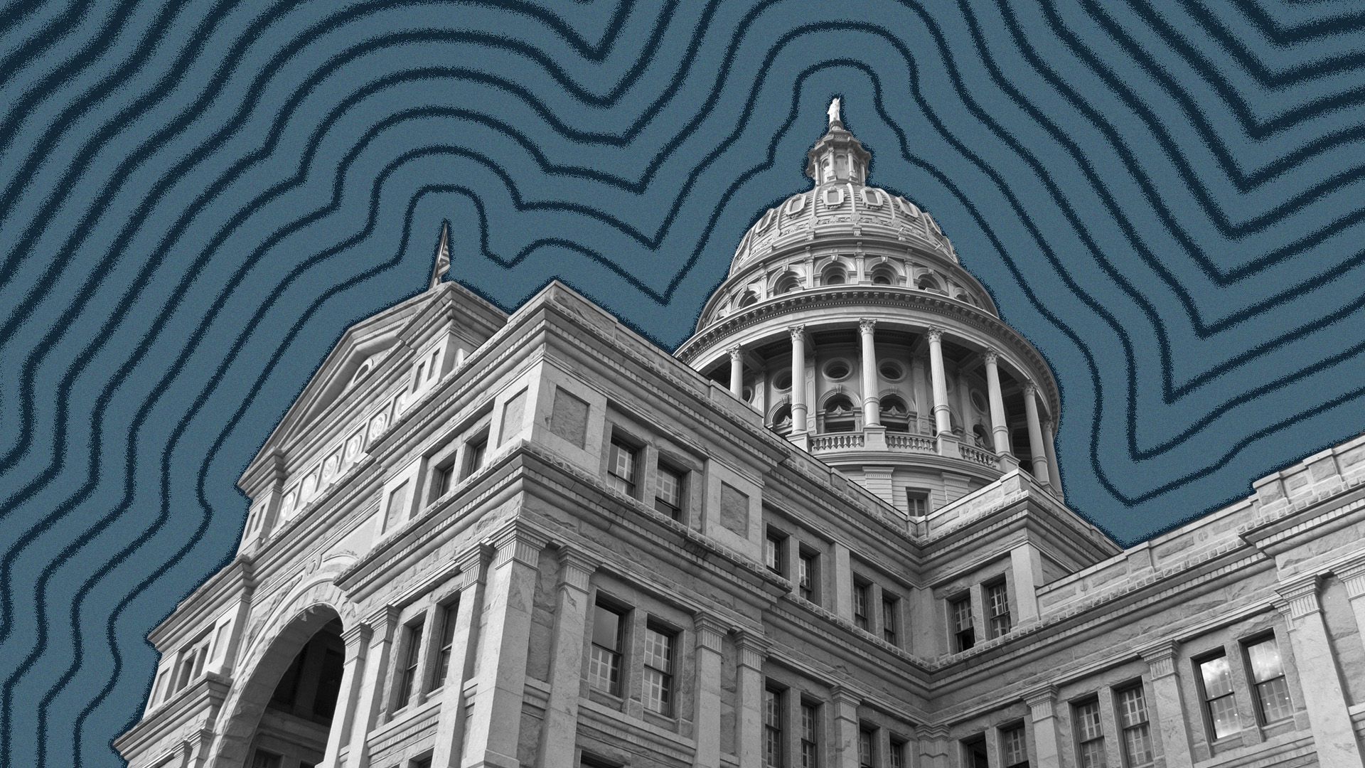 Illustration of the Texas State Capitol with lines radiating from it.