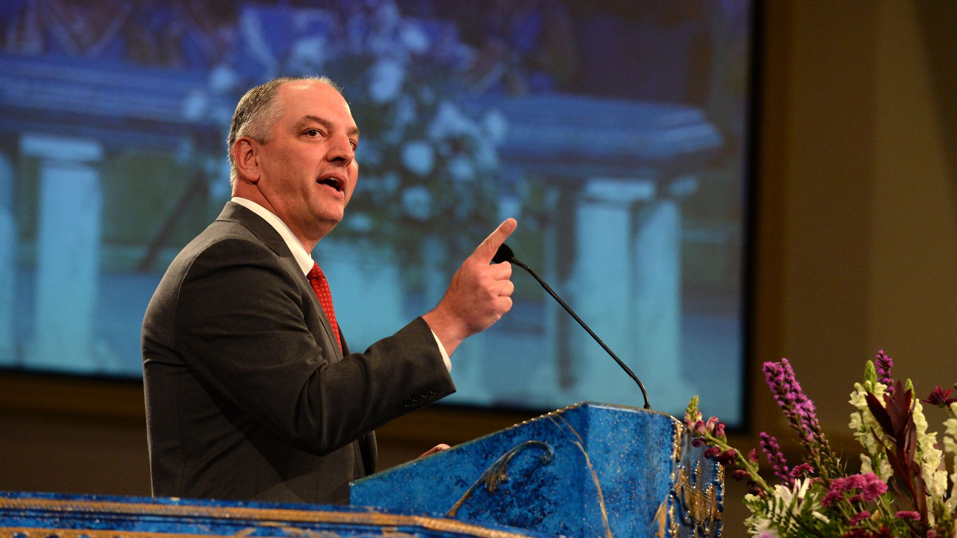 Louisiana Gov. John Bel Edwards, speaks during funeral services for Baton Rouge police corporal Montrell Jackson at the Living Faith Christian Center July 25, 2016 in Baton Rouge, Louisiana. 