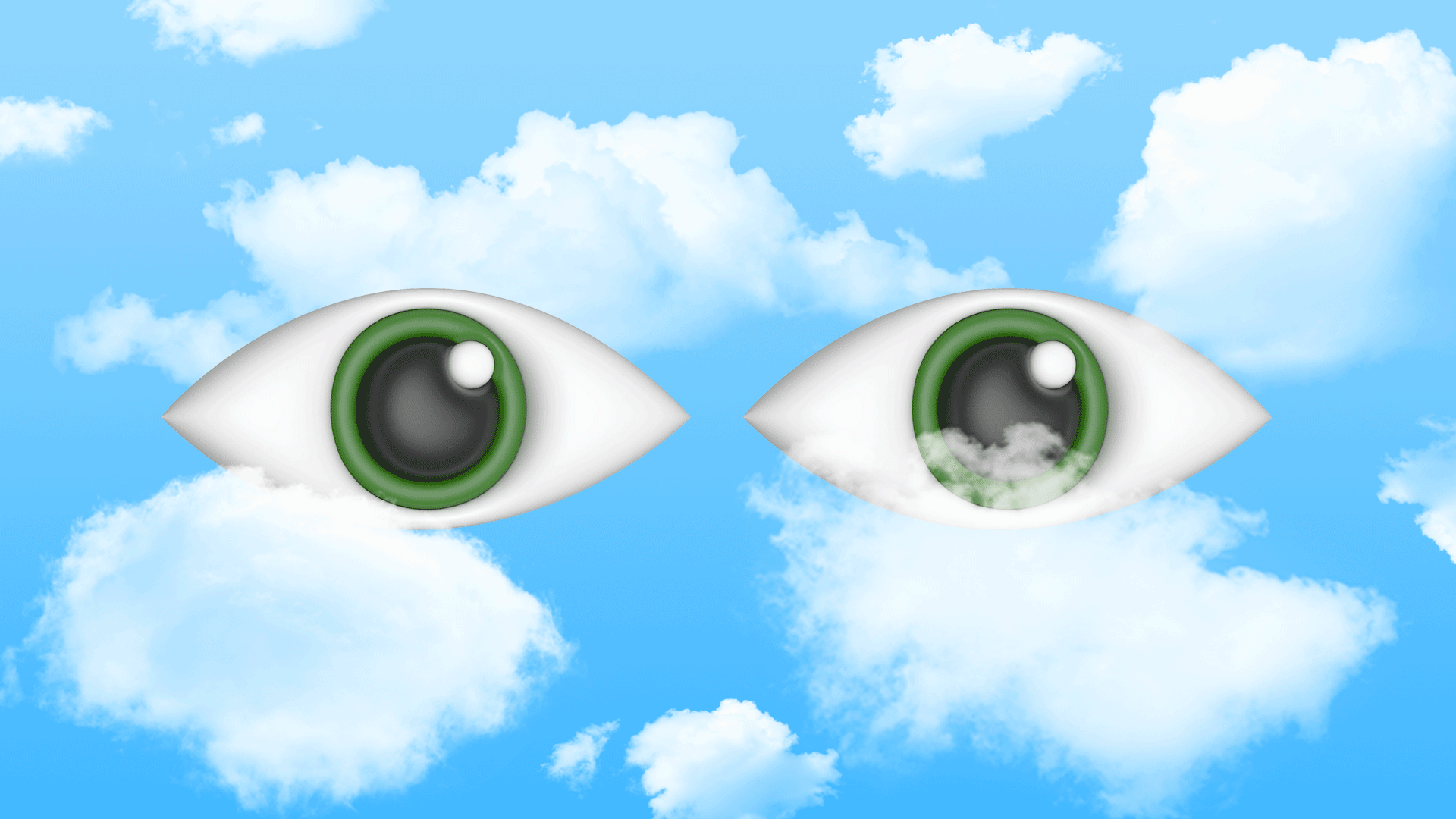 Illustration of eyes floating in the clouds looking from side to side