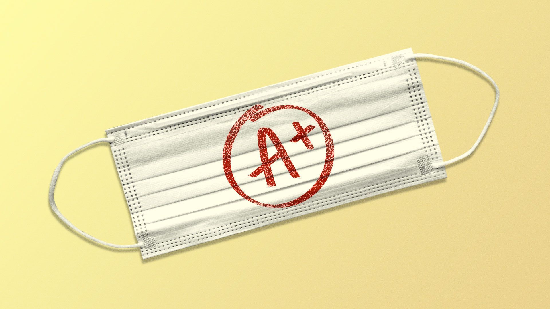 Illustration of a face mask with an A plus school mark