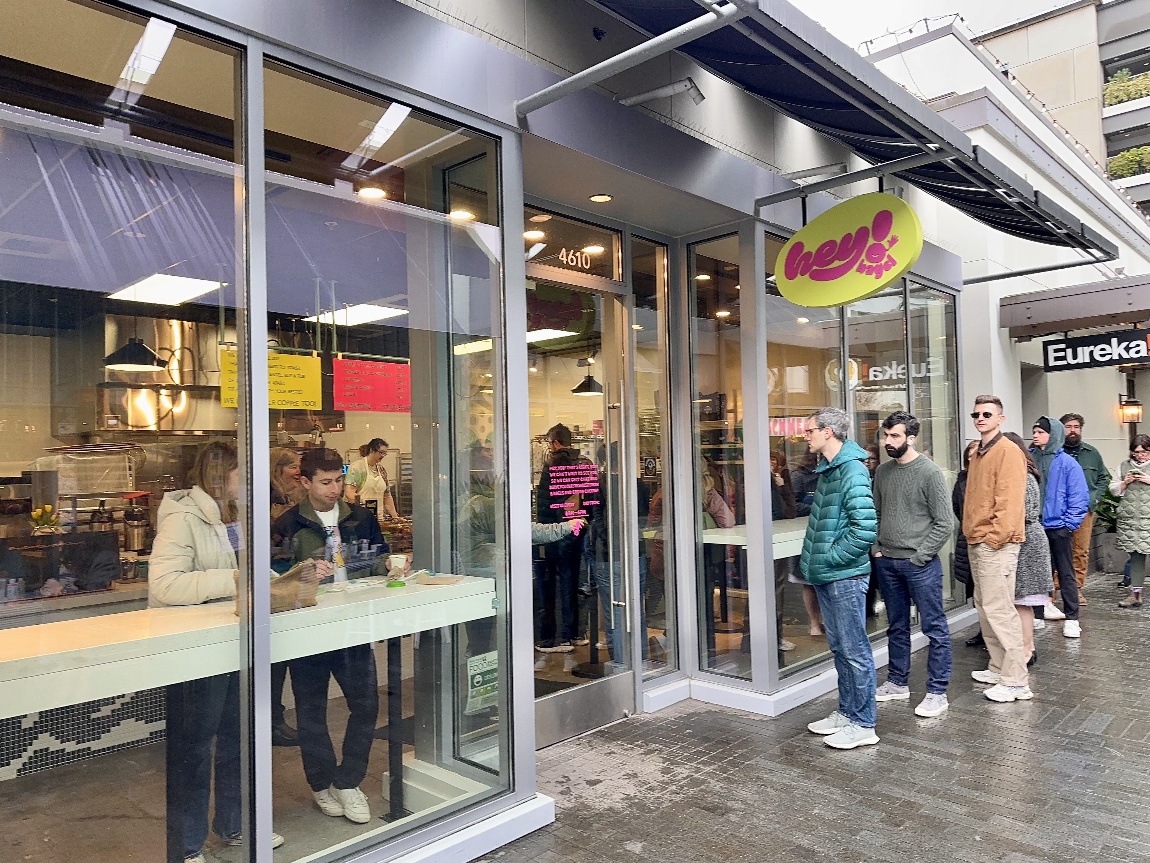 A line of people outside Hey Bagel on a recent Sunday.