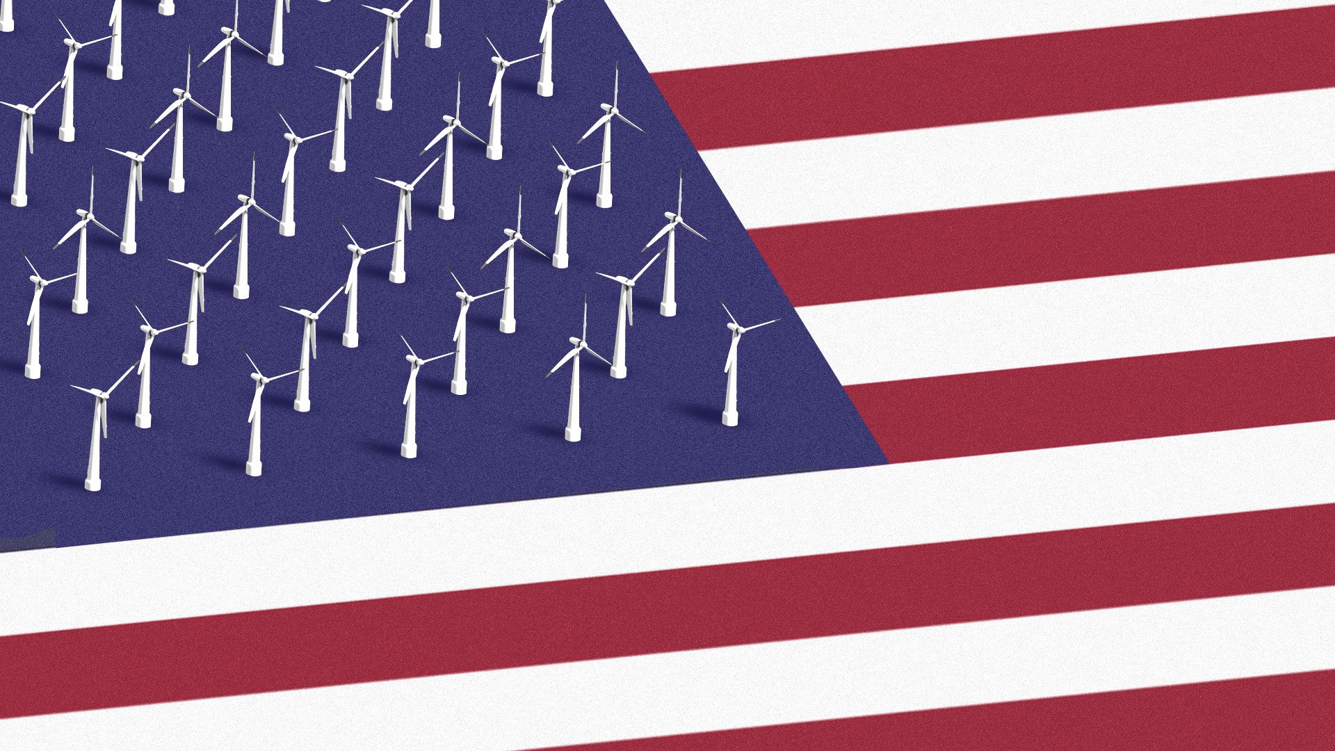 The stars in the U.S. flag replaced by offshore wind turbines