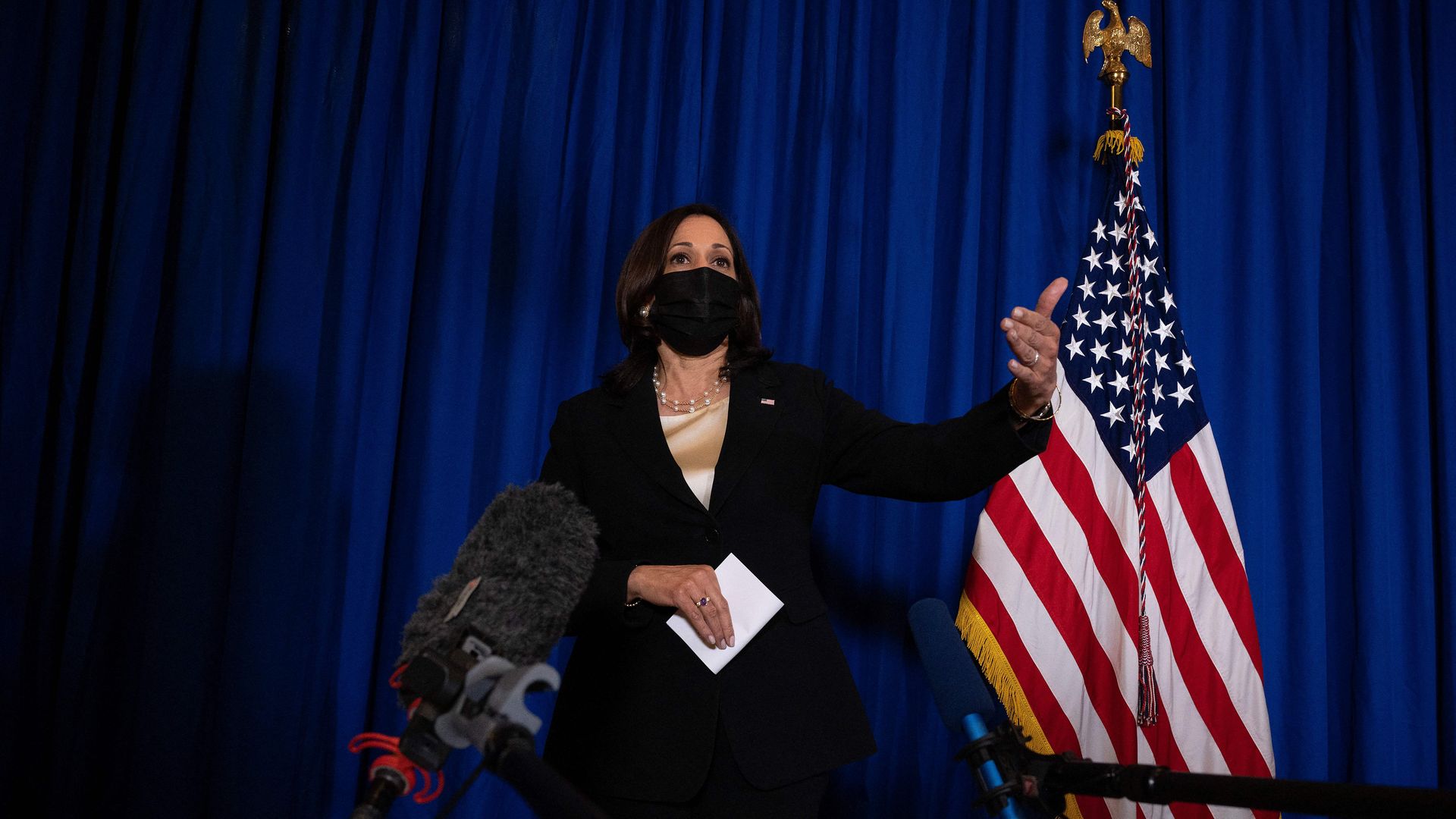 Vice President Kamala Harris takes questions from the press after her bilateral meeting with Mexican President Andrés Manuel López Obrador.