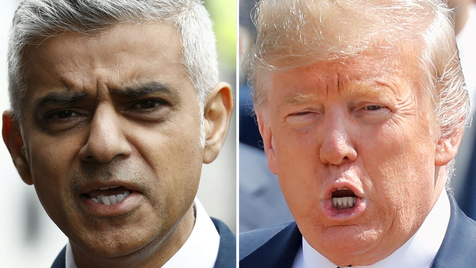 This combination of files pictures created in Londno on July 13, 2018 shows Mayor of London Sadiq Khan (L).