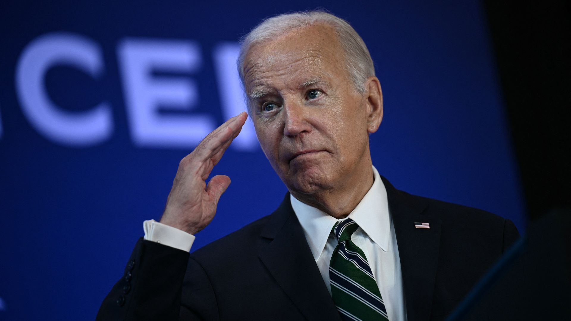 Photo shows President Joe Biden making a hand gesture.