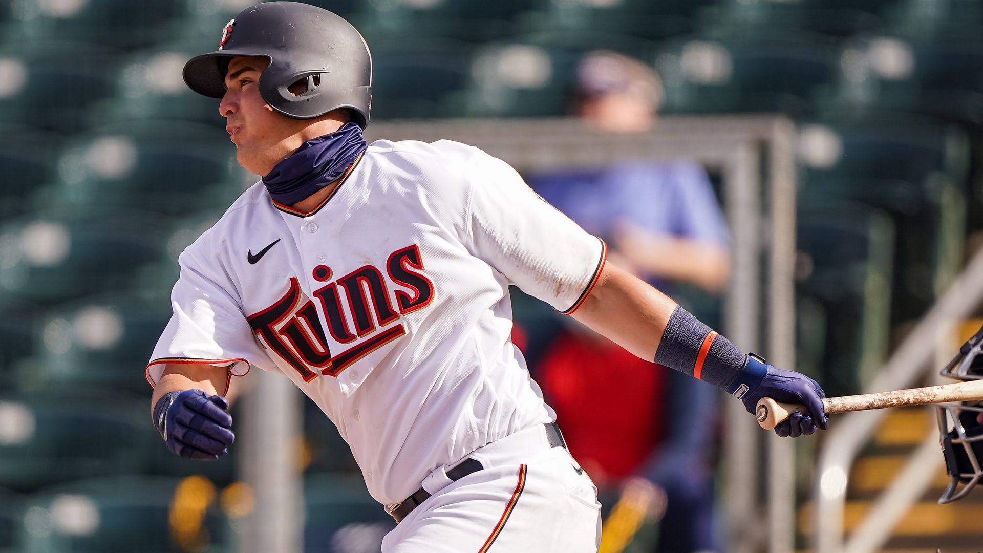 Jose Miranda swings at a pitch 