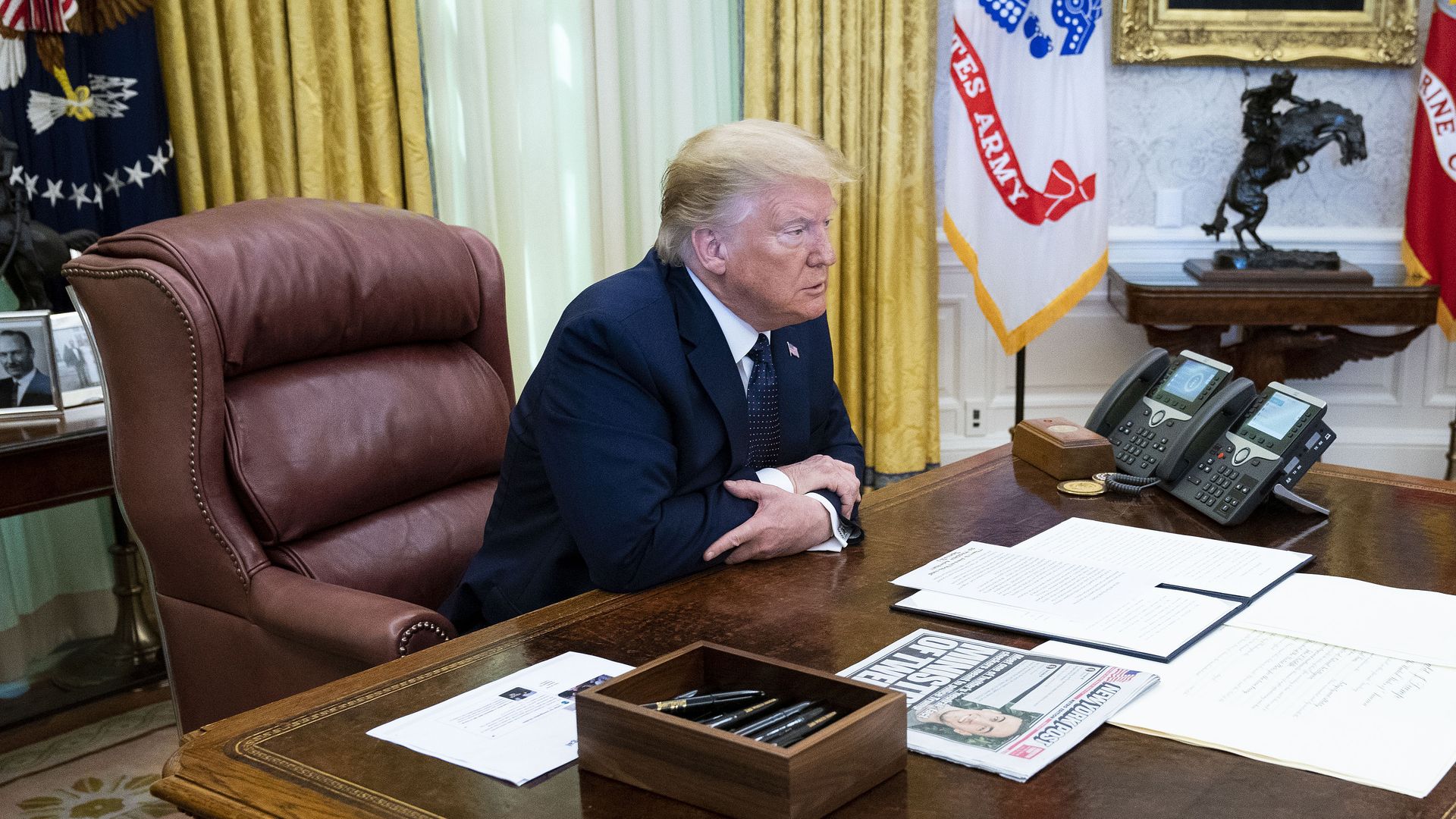 President Donald Trump speaks about his executive order on social media in the Oval Office.