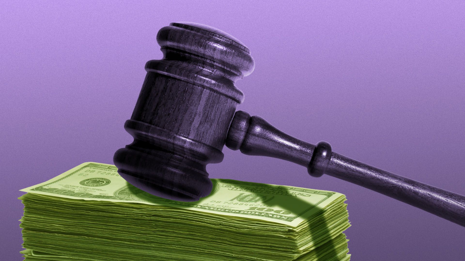 Illustration of a gavel on a stack of cash