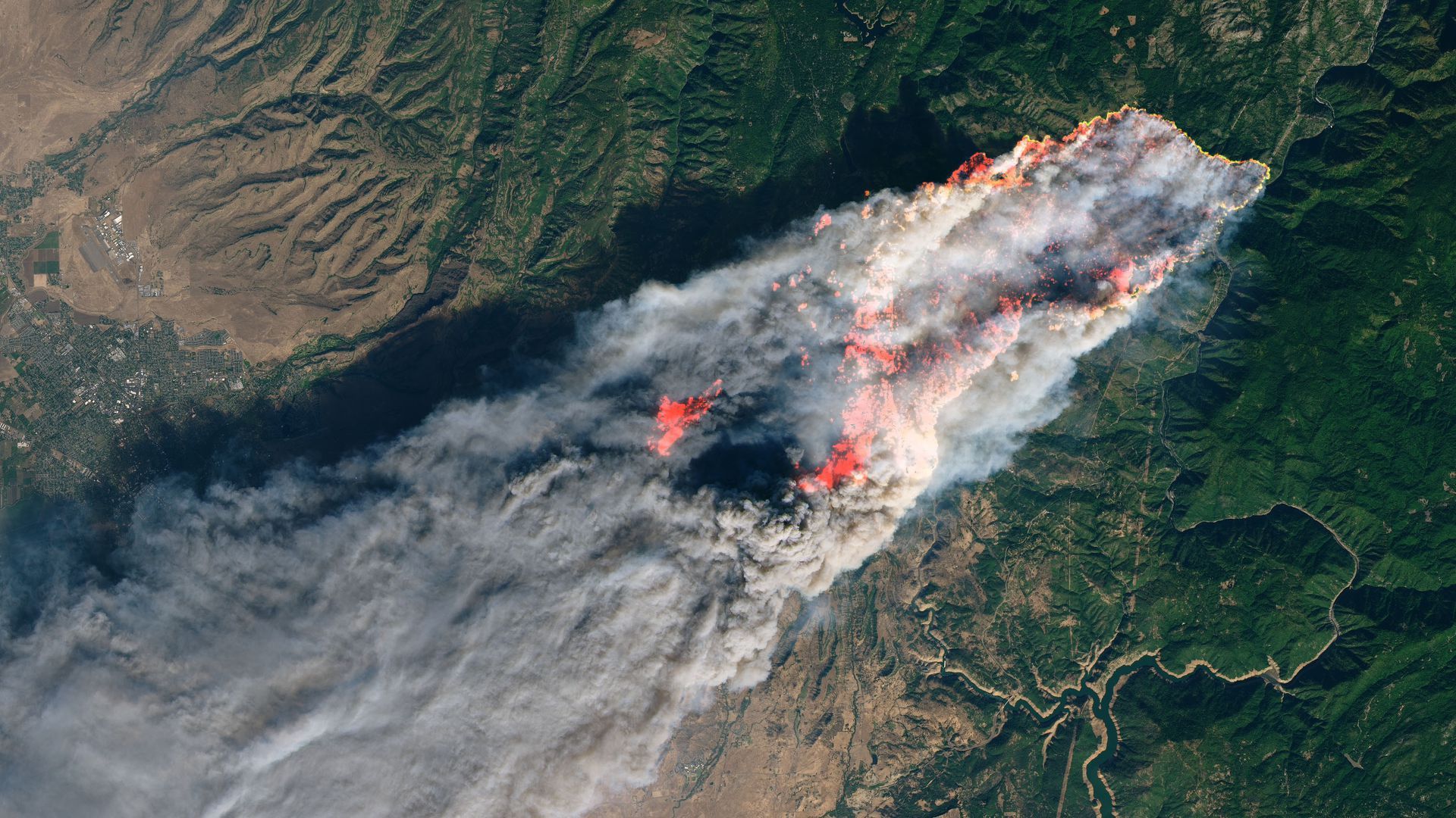 Aerial view of wildfire in paradise, california