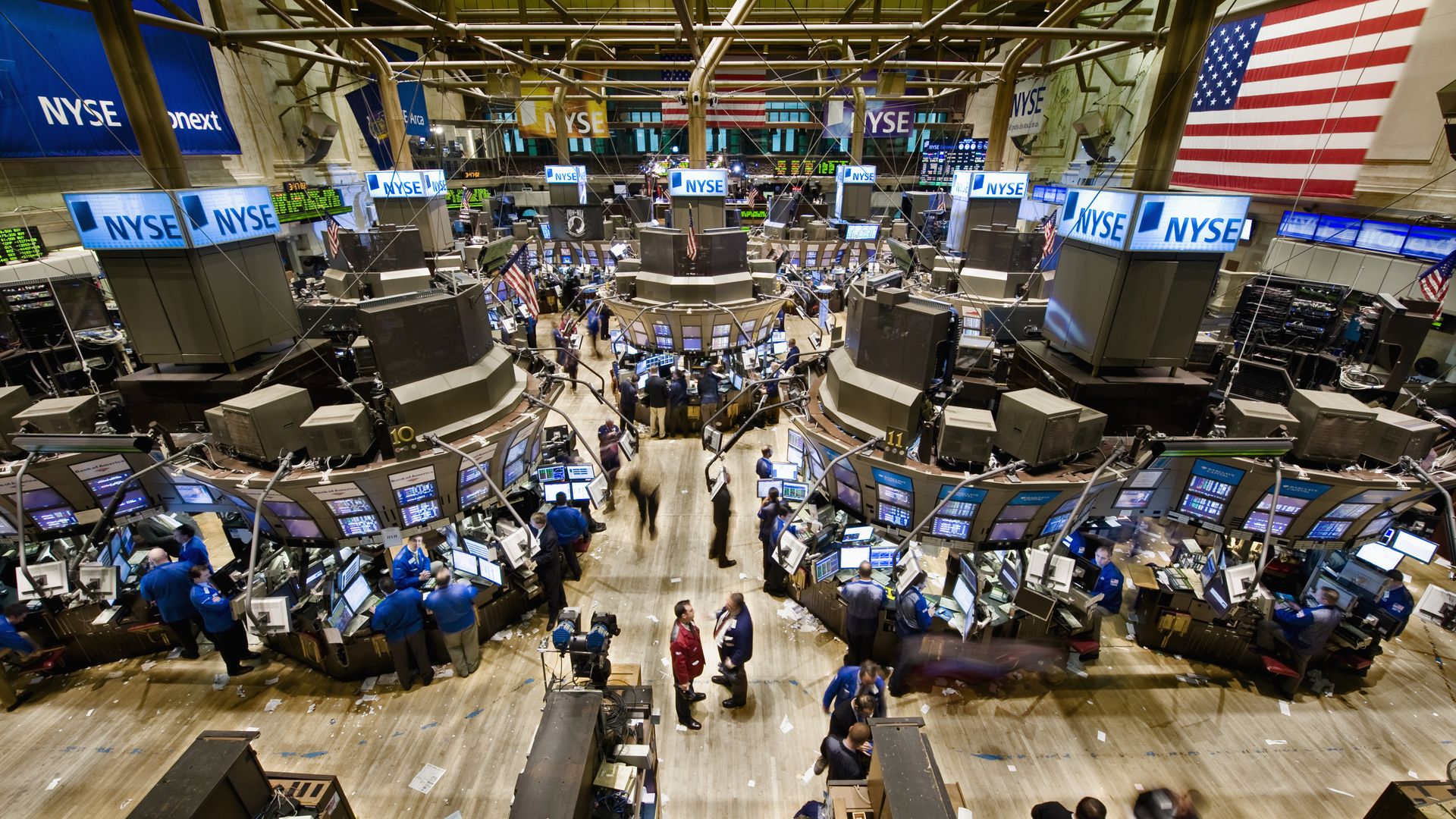 An aerial view of the New York Stock Exchange's trading floor. 