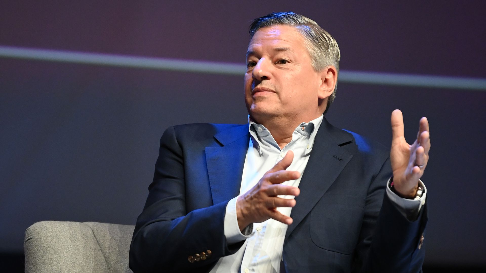 Ted Sarandos onstage during the Netflix's Ted Sarandos on the Future of Entertainment session at the Lumiere Theatre in Cannes.