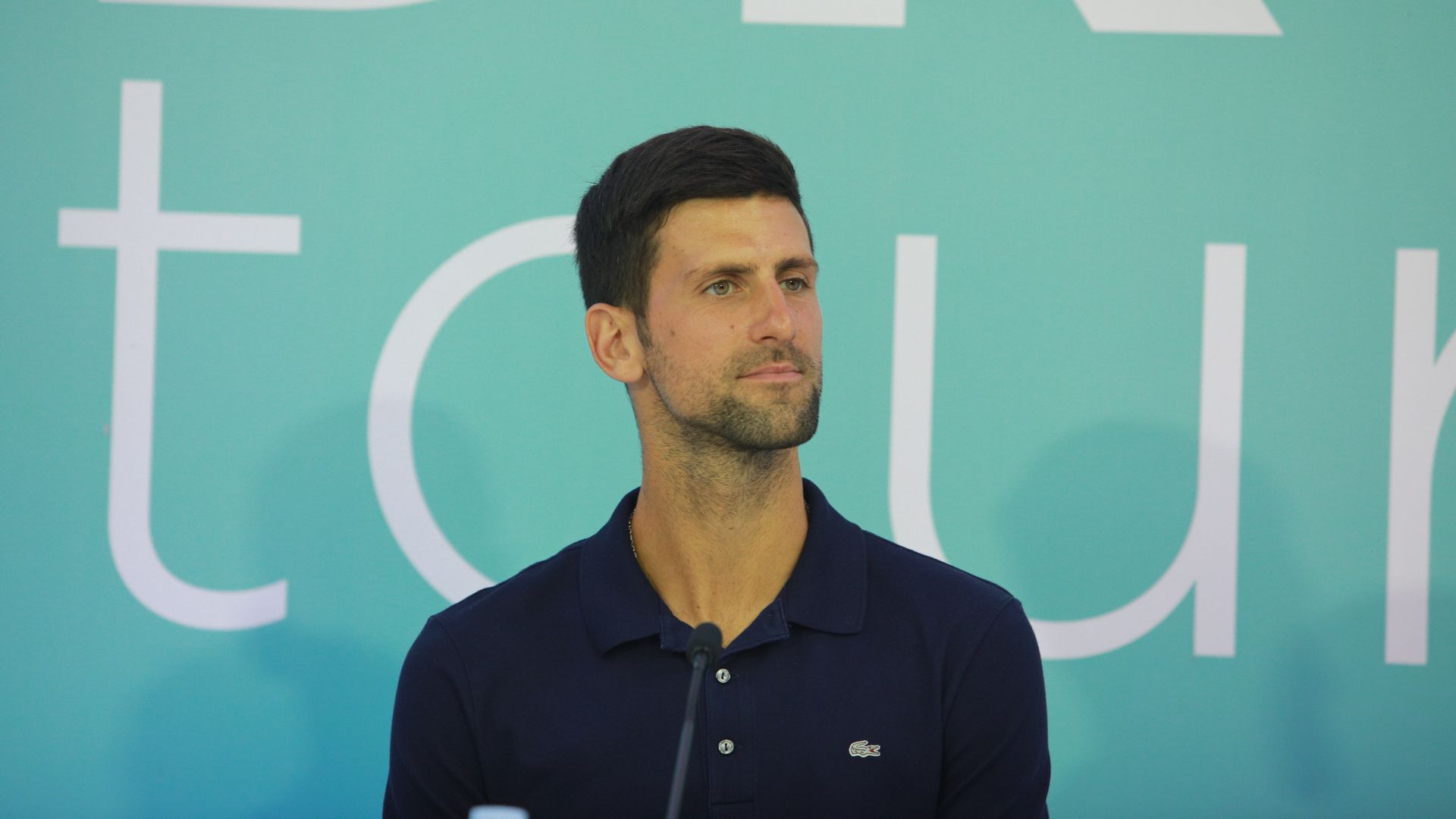 Novak Djokovic of Serbia is seen during a press conference