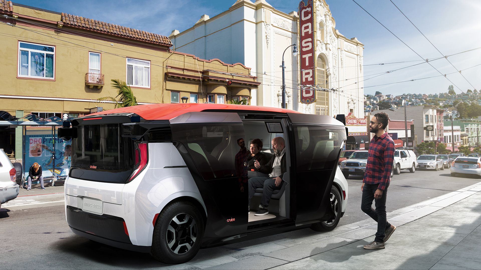 Rendering of the Cruise Origin robotaxi in San Francisco