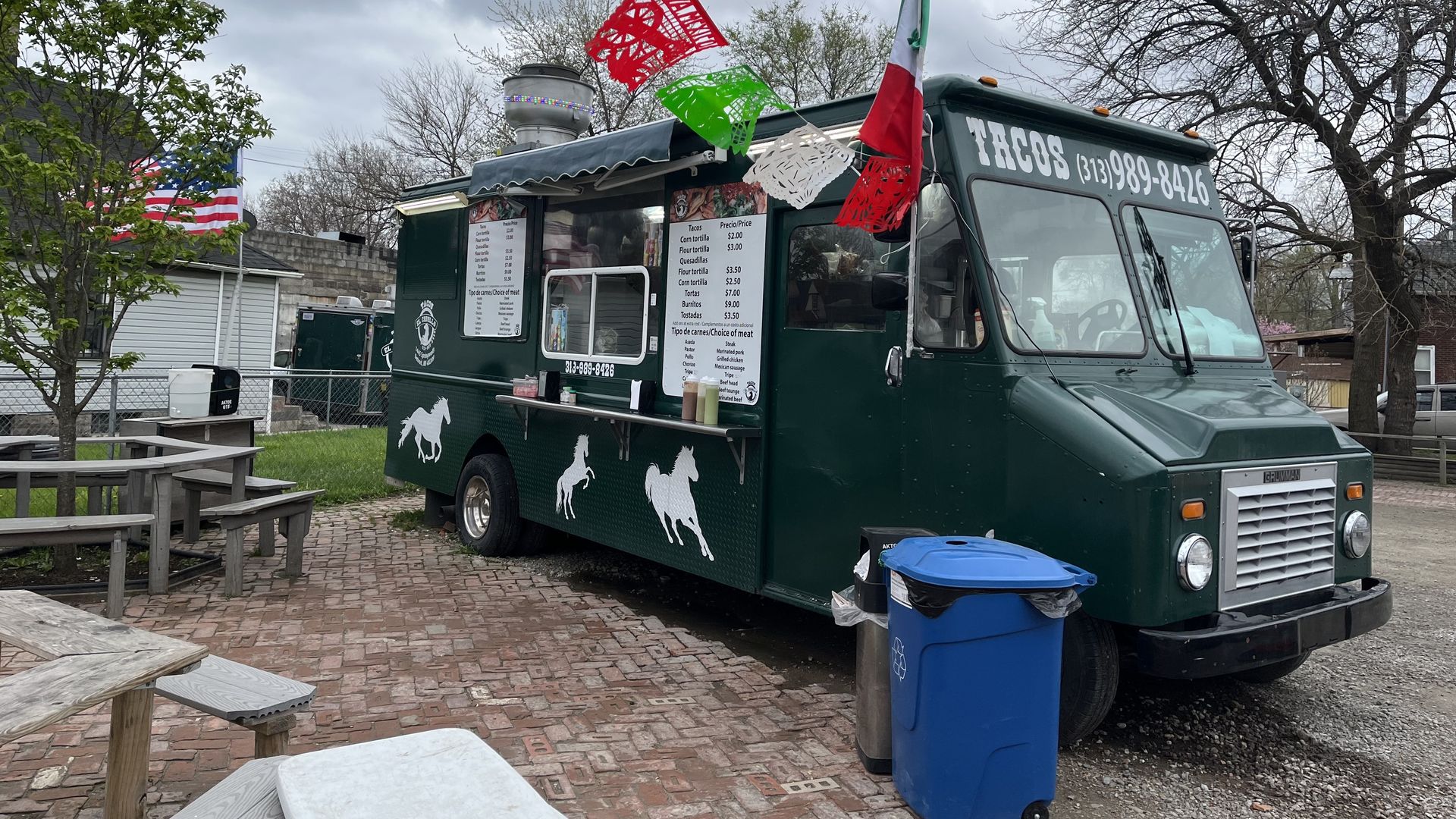 A taco truck is parked in southwest Detroit.