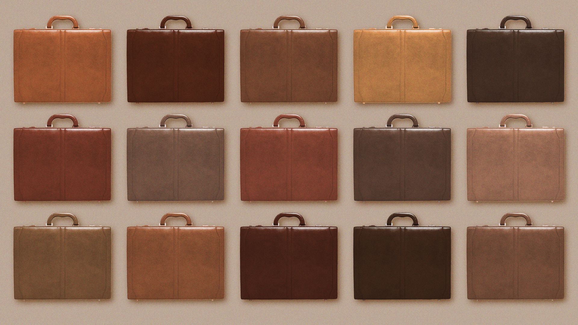 Pattern of briefcases in different skintones.