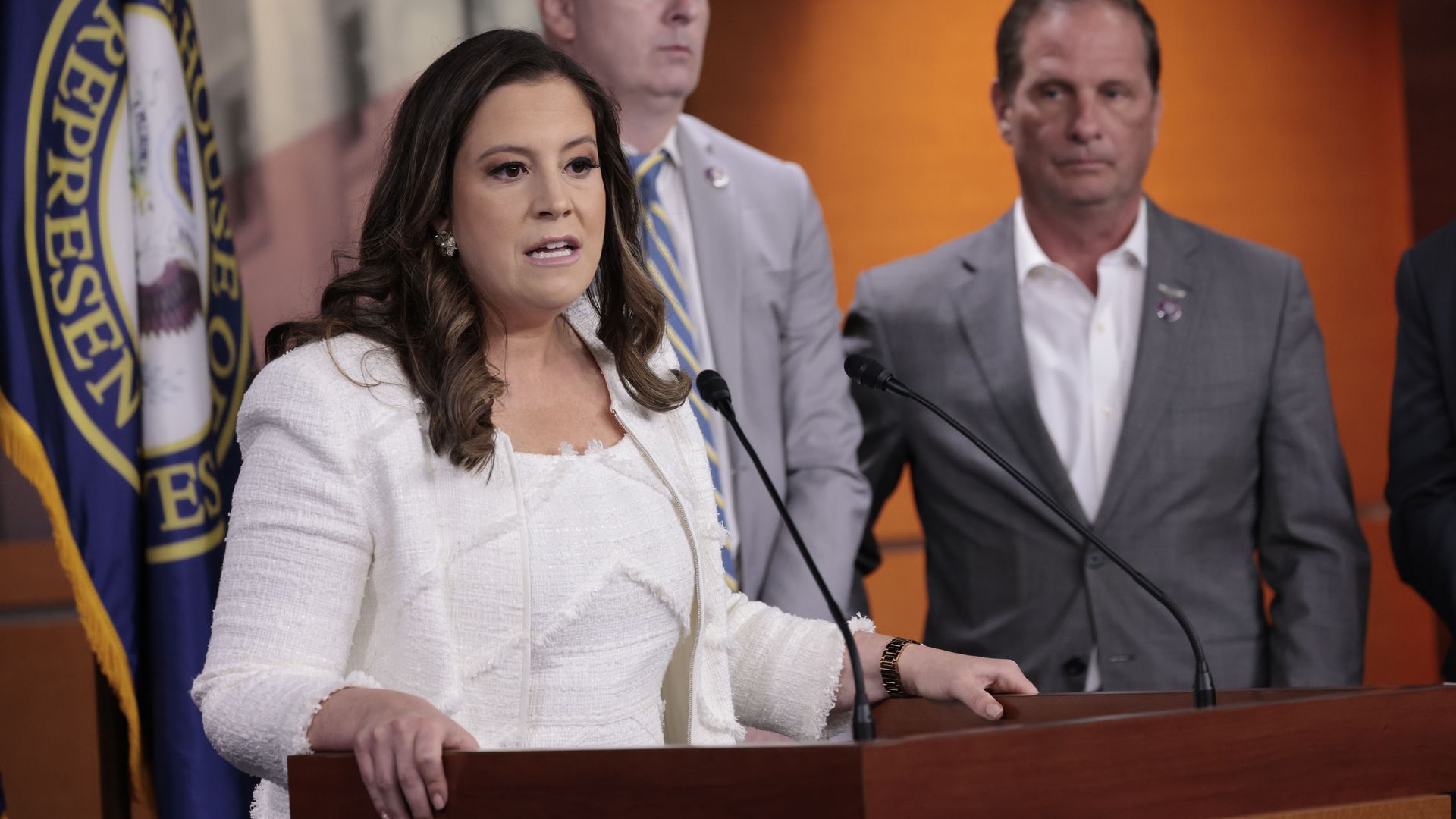 Representative Elise Stefanik, a Republican from New York, speaks during a news conference on recent actions of the FBI at the US Capitol in Washington, D.C., US, on Friday, Aug. 12, 2022