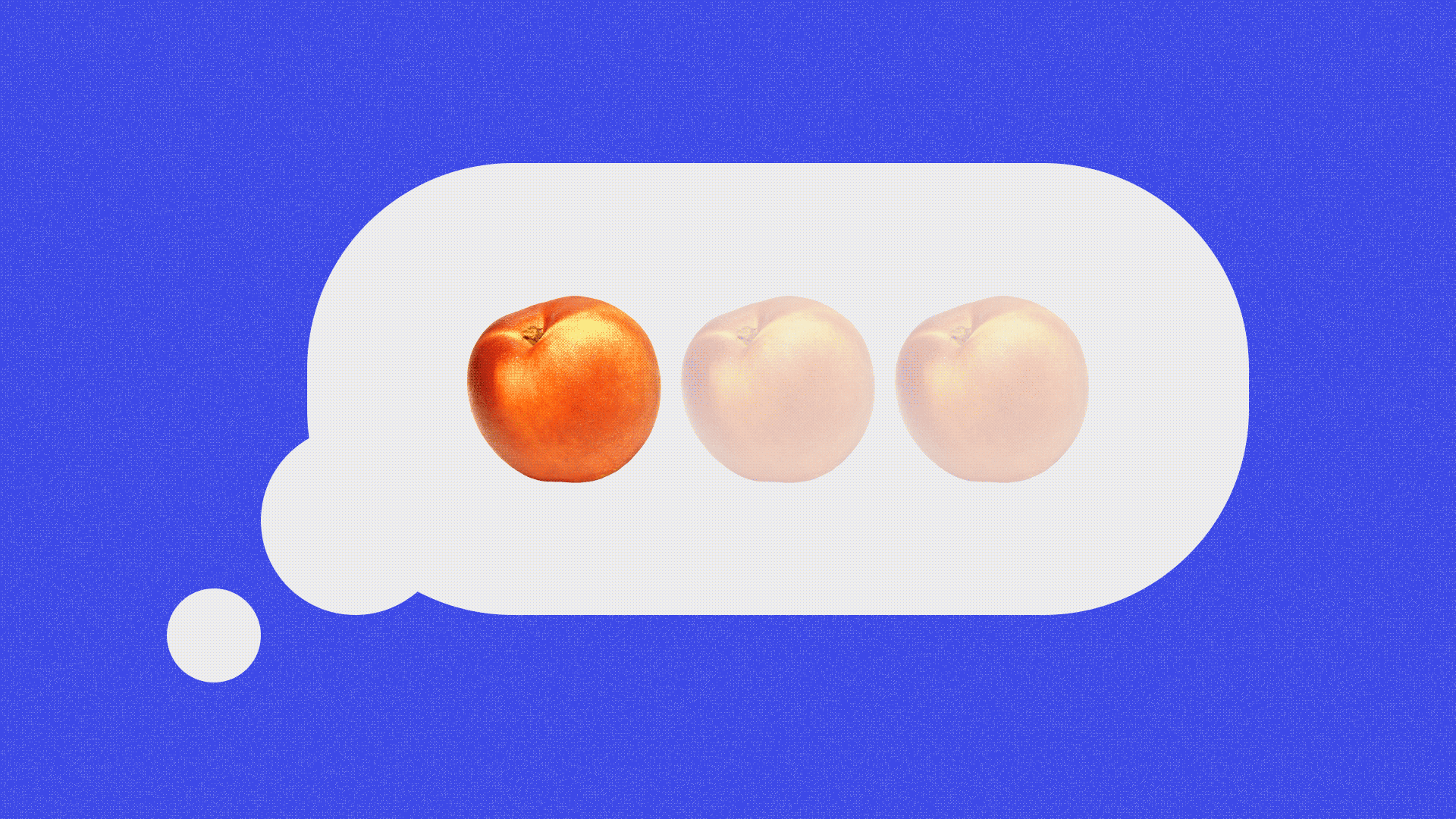 Animated GIF of a text-in-progress ellipsis made up of peaches instead of periods