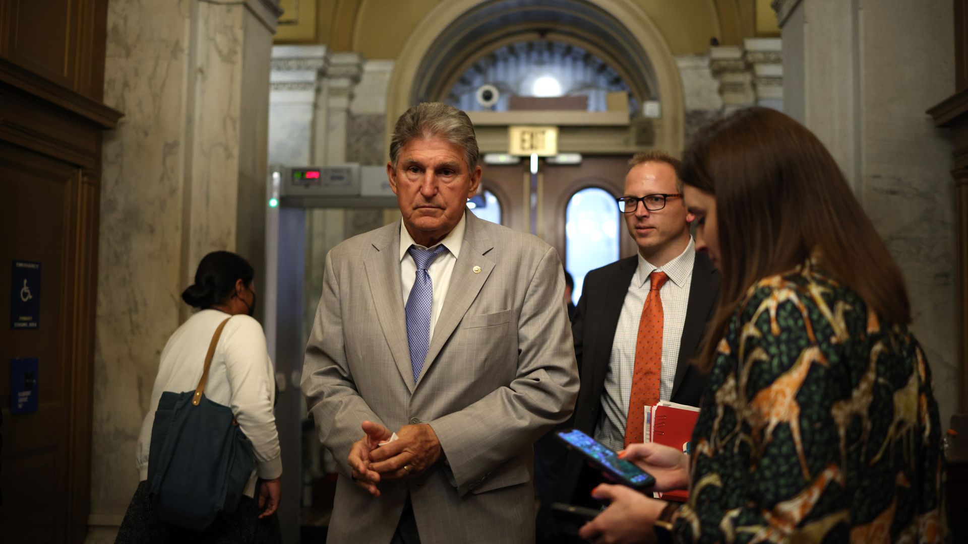 Sen. Joe Manchin walks out of a bipartisan meeting on infrastructure legislation 