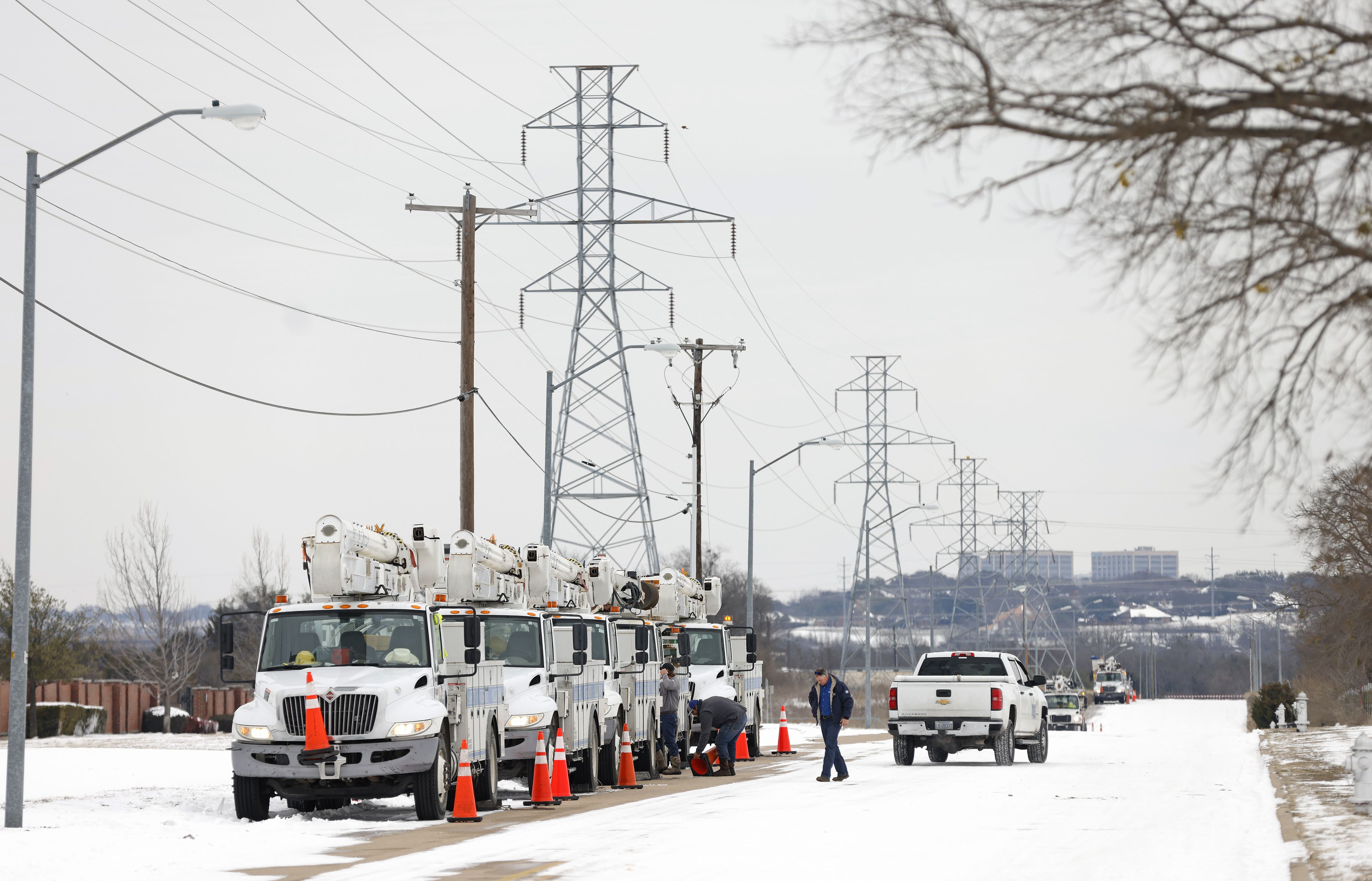 snowy power lines in texas