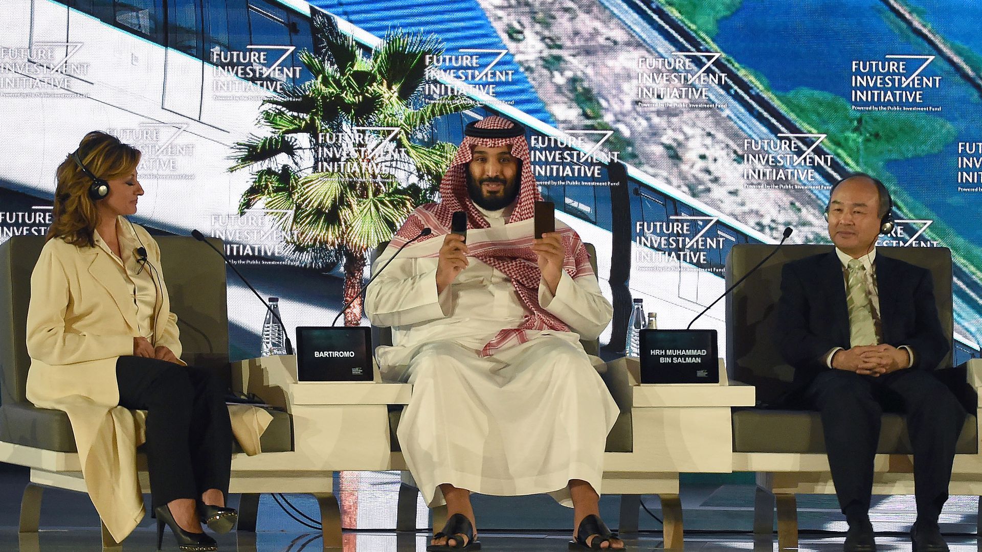 Maria Bartiromo, crown prince of saudi arabia, and Softbank CEO