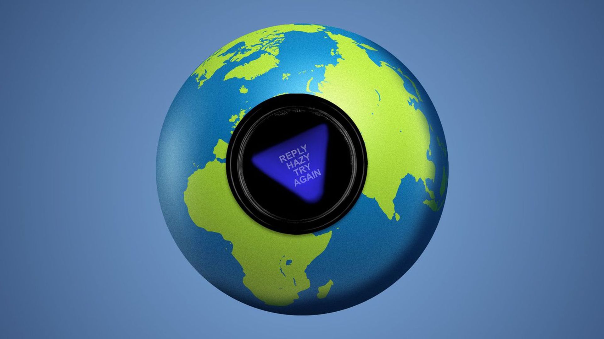 A magic 8 ball with but designed as the earth 