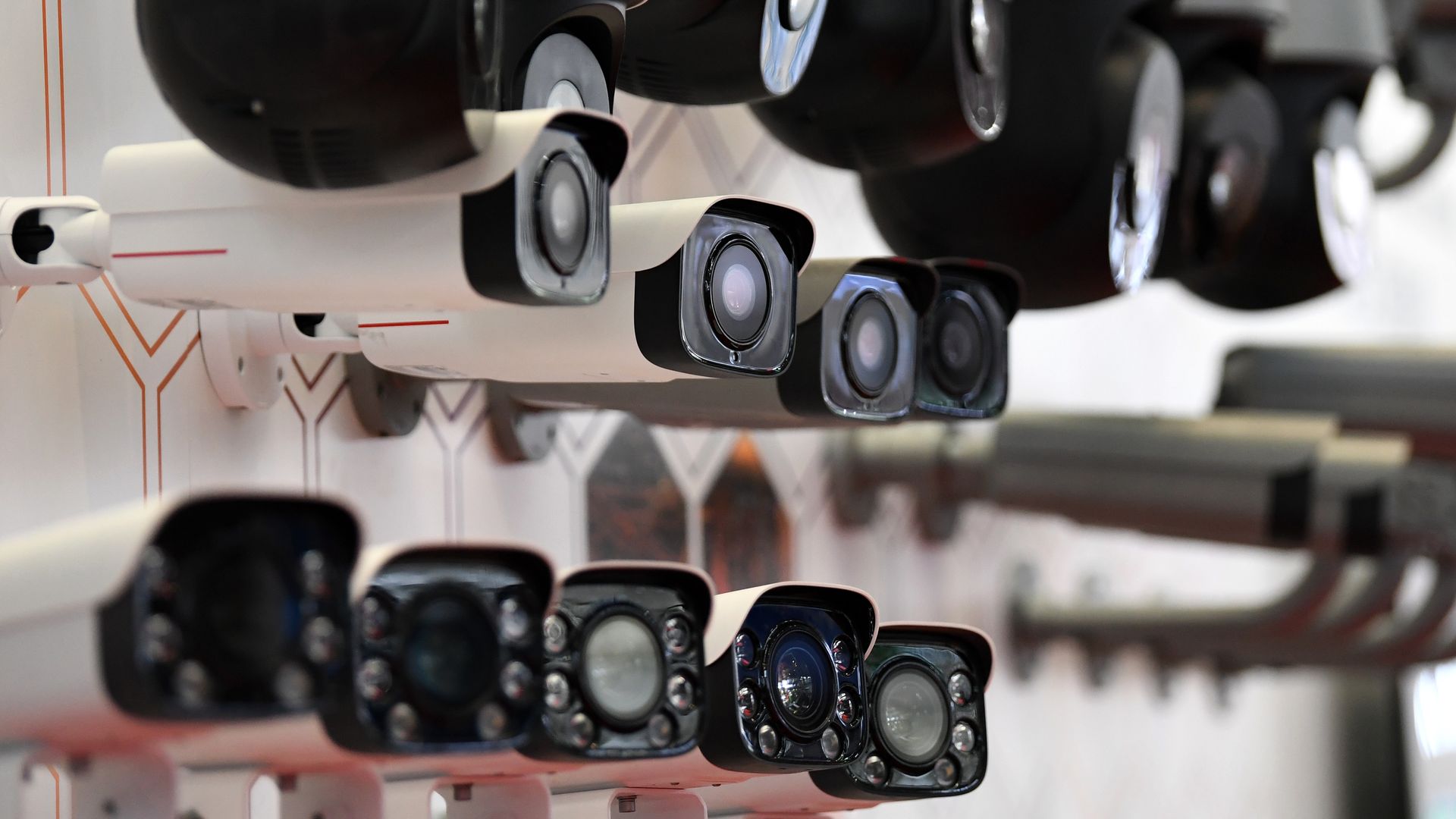 This image is a line of several security cameras.