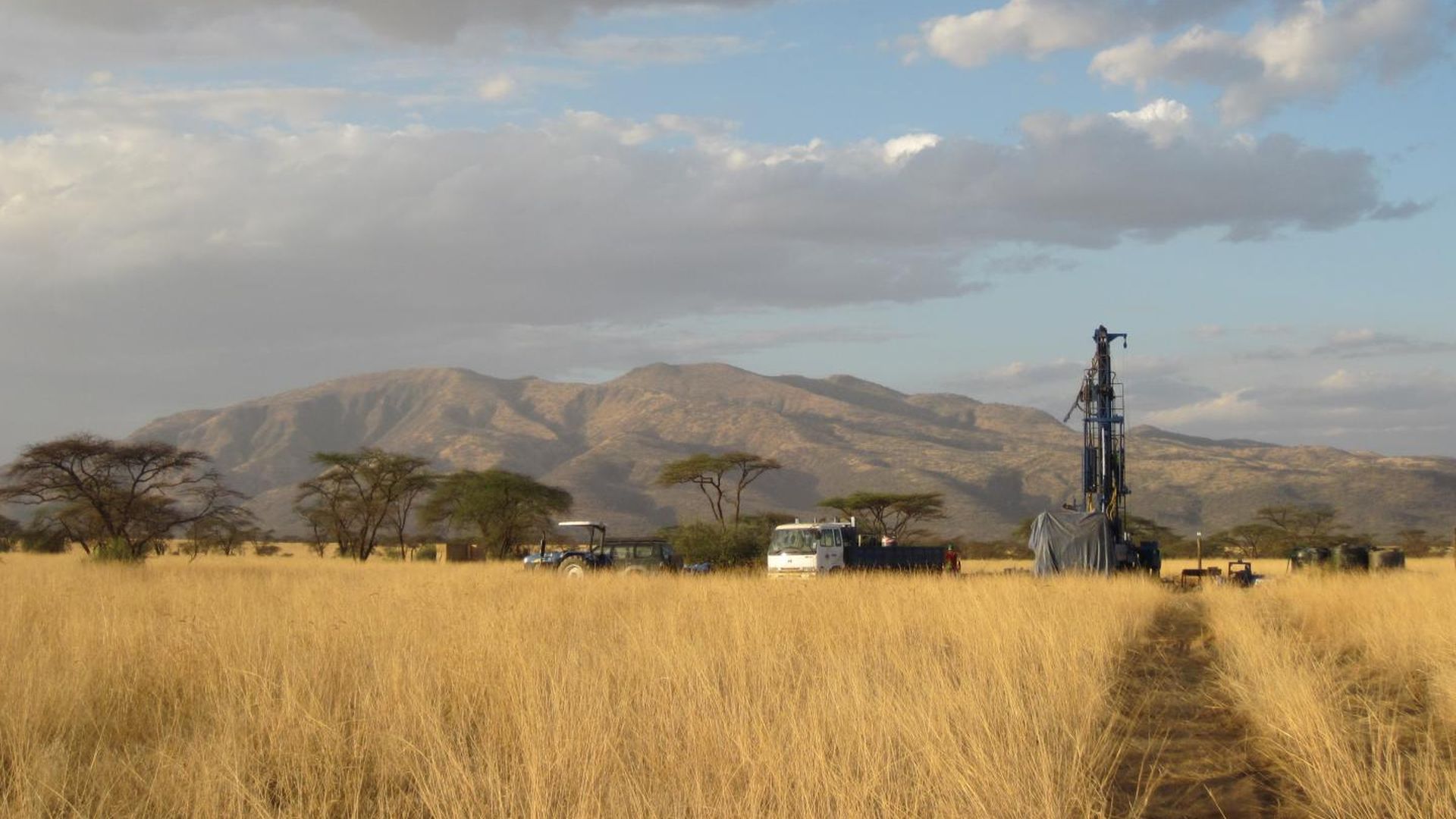 A drill extracts ancient sediment outside of Nairobi, Kenya