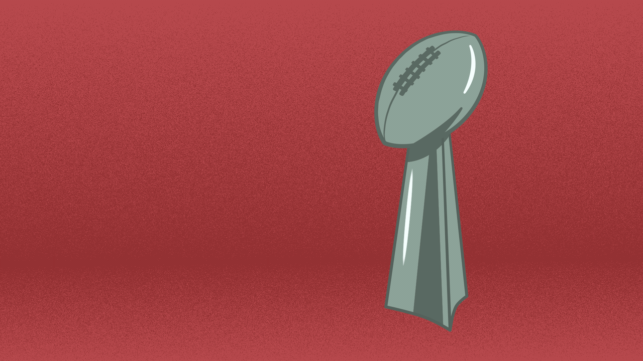 Animated illustration of the football in the Super Bowl trophy turning into the state of Texas.