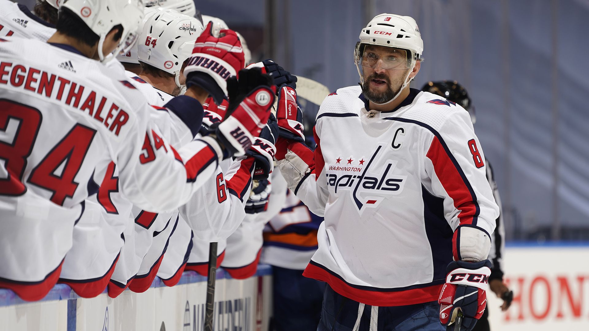 Ovechkin celebrates with teammates