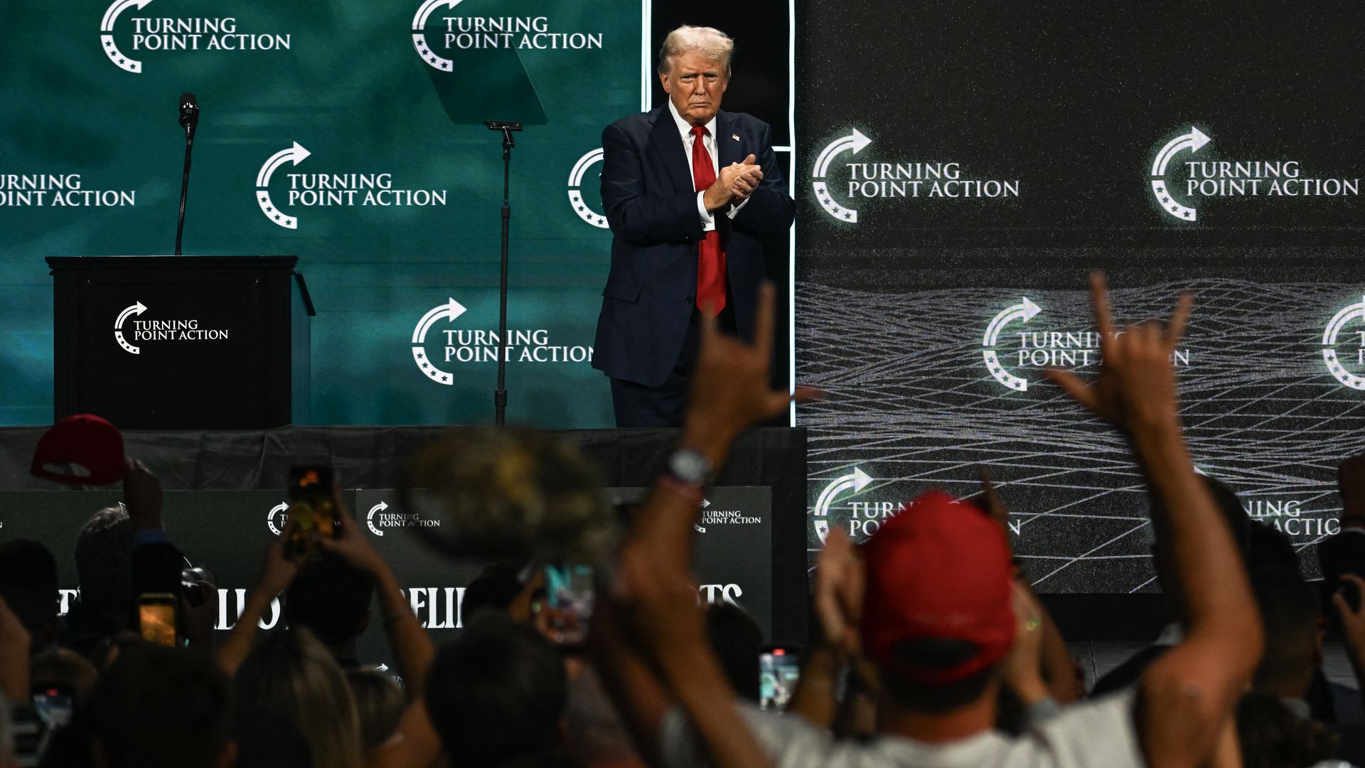 Former President Trump after speaking at a Turning Point Action summit in West Palm Beach, Fla., on Friday. 