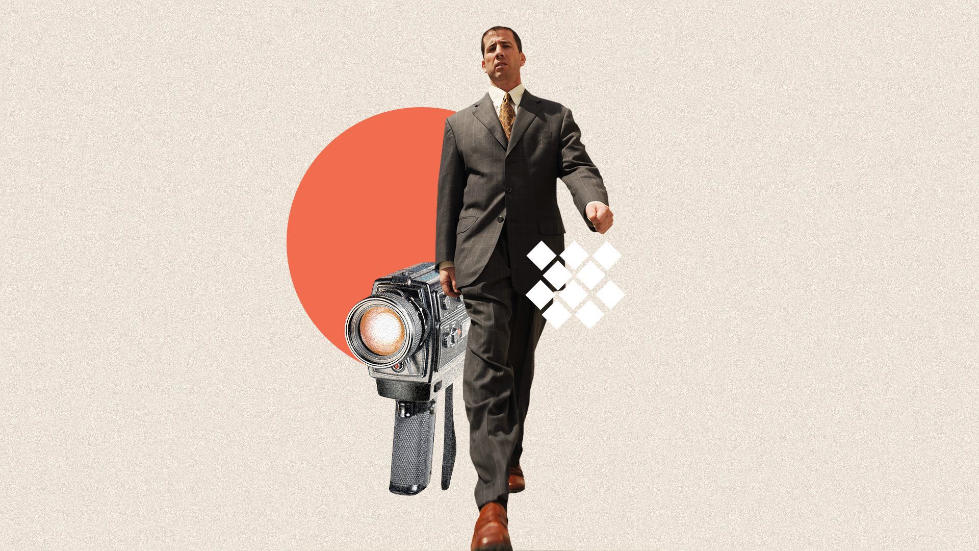 Paul Martino in front of an illustration of of a camera and a red star.