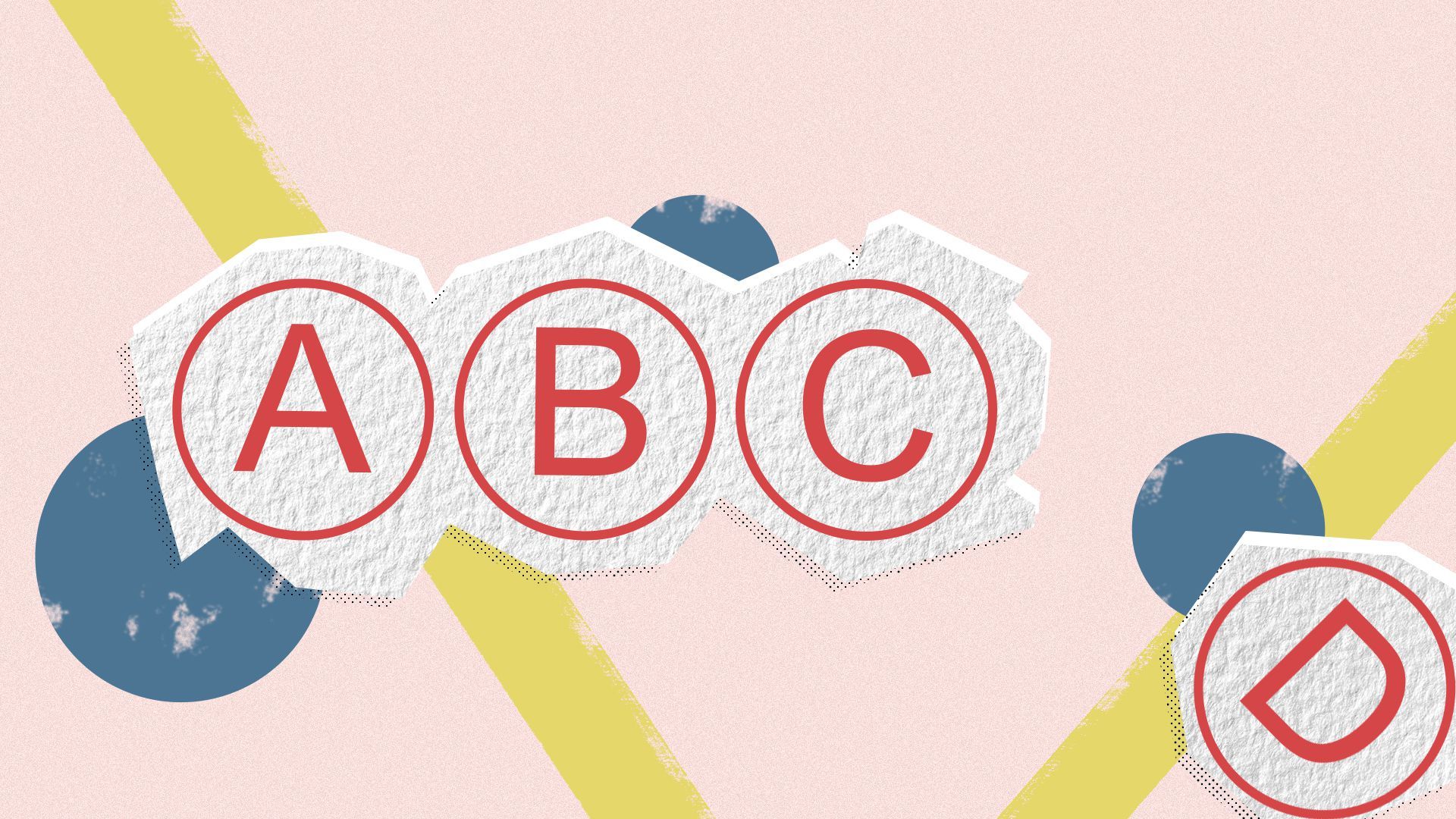 Illustrated collage of multiple choice bubbles on a standardized test falling apart.
