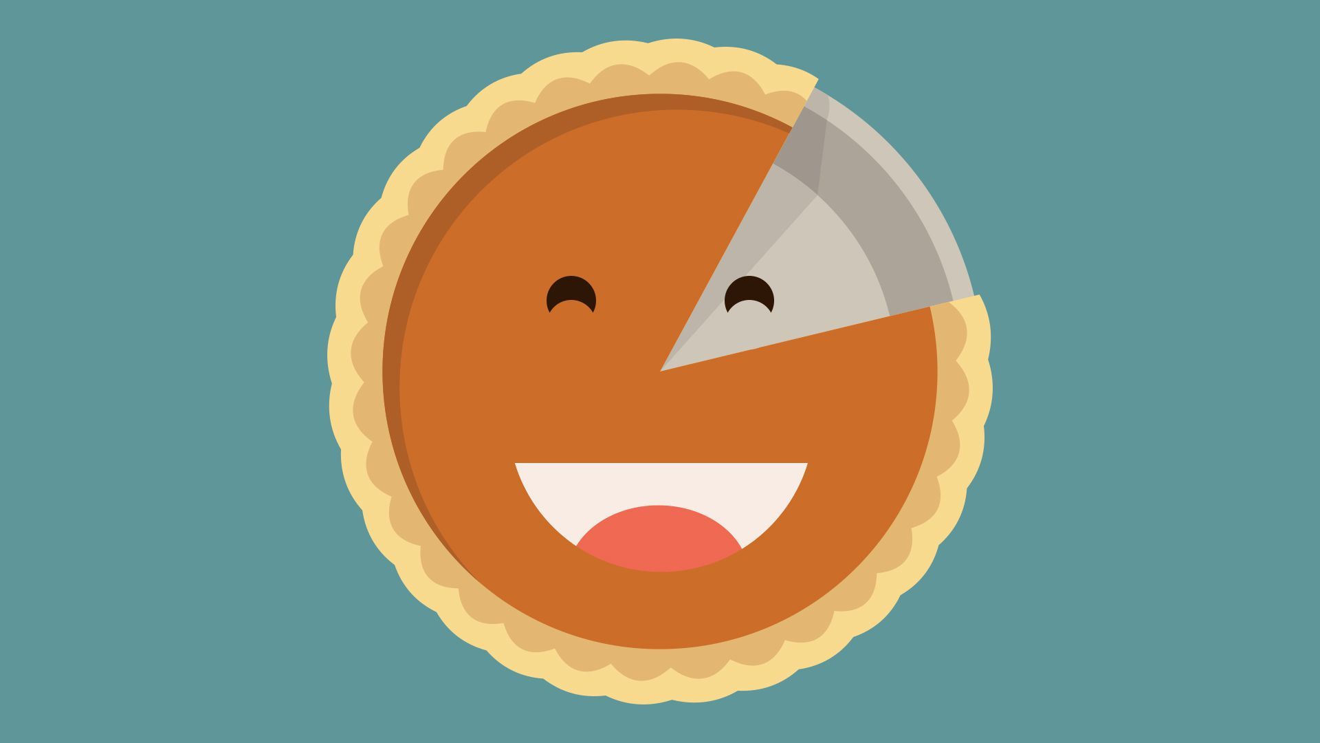 Illustration of a pumpkin pie with a happy face.