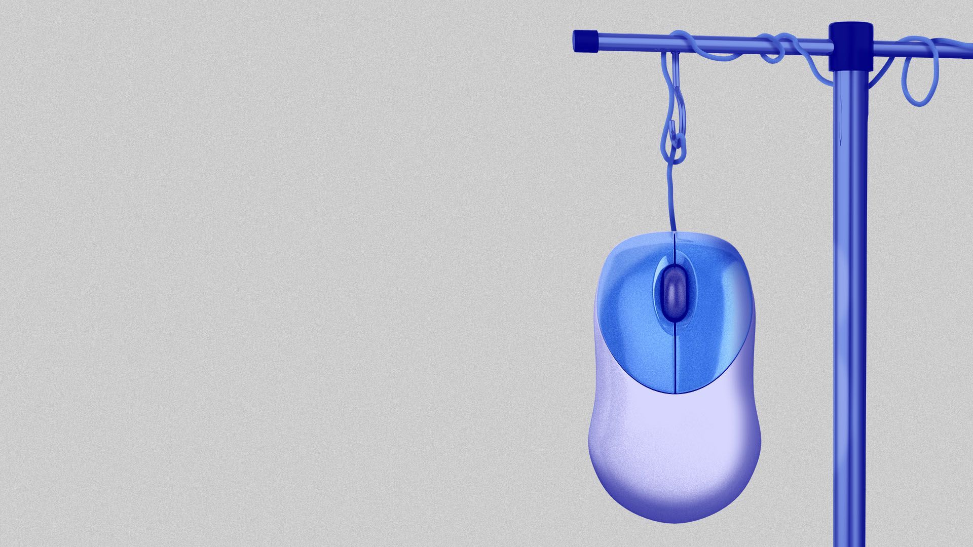 Illustration of a computer mouse hanging like an i.v. drip