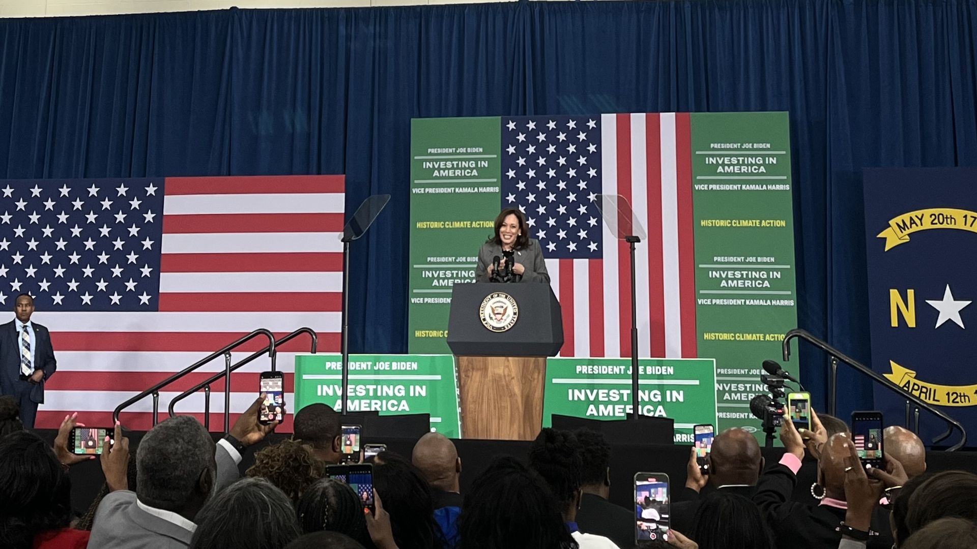 Kamala Harris on stage in Charlotte