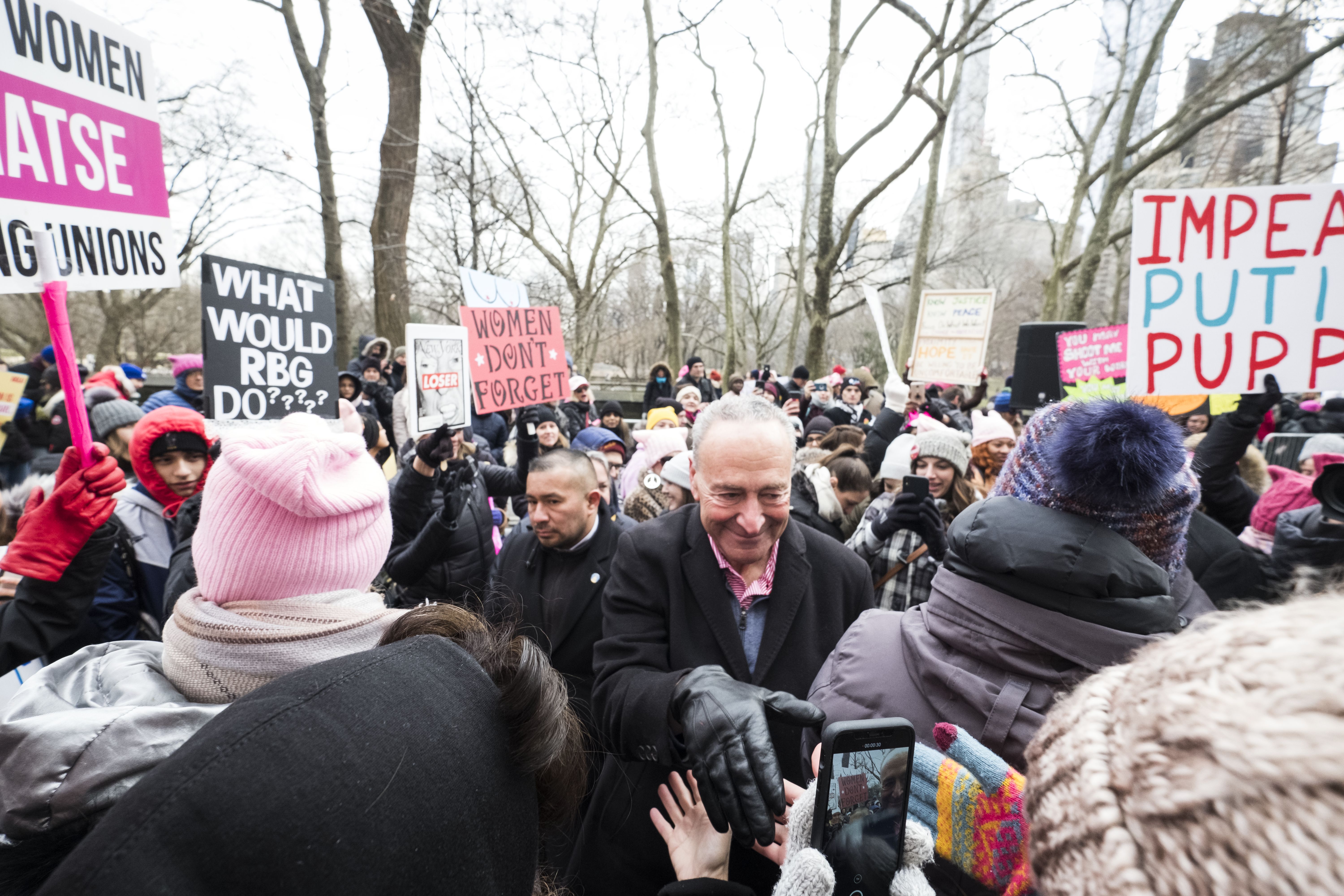 Chuck Schumer at the women's march in NYC