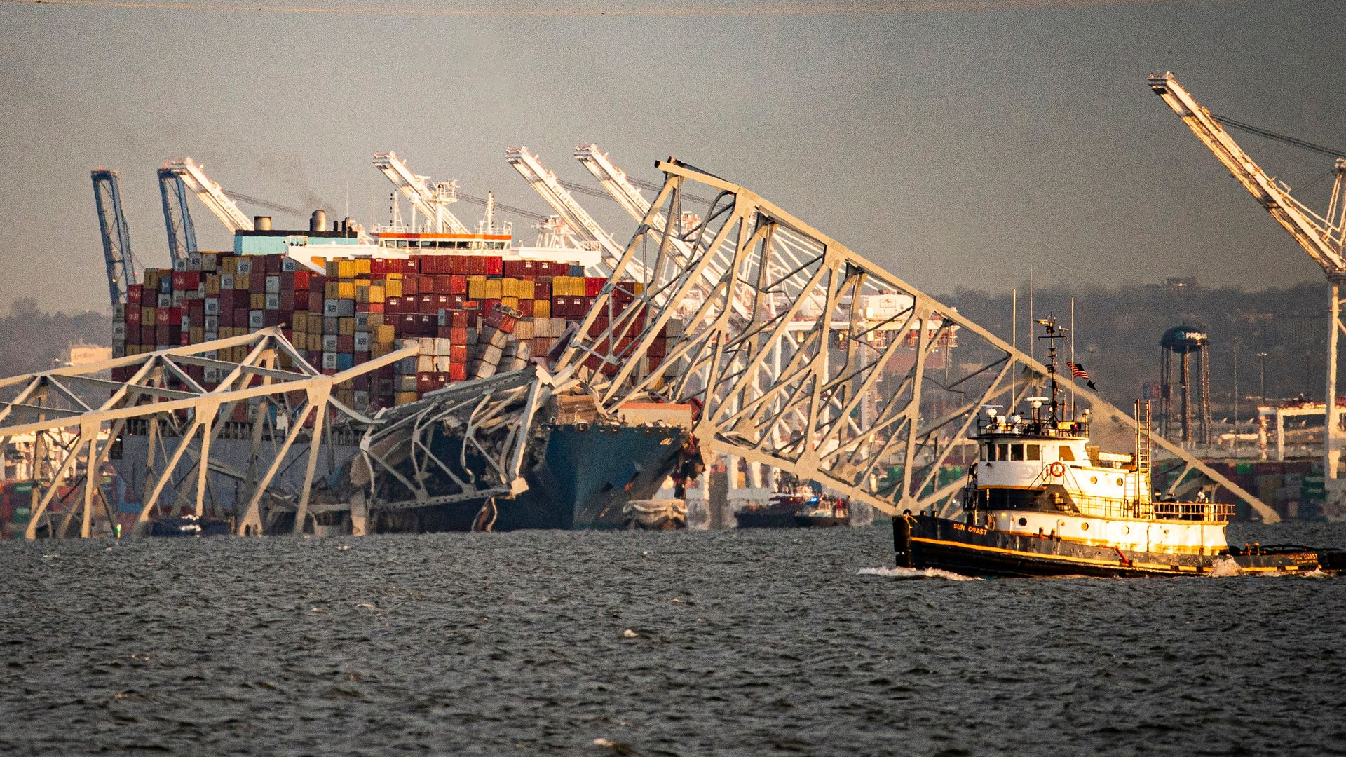 The Dali container vessel after striking the Francis Scott Key Bridge