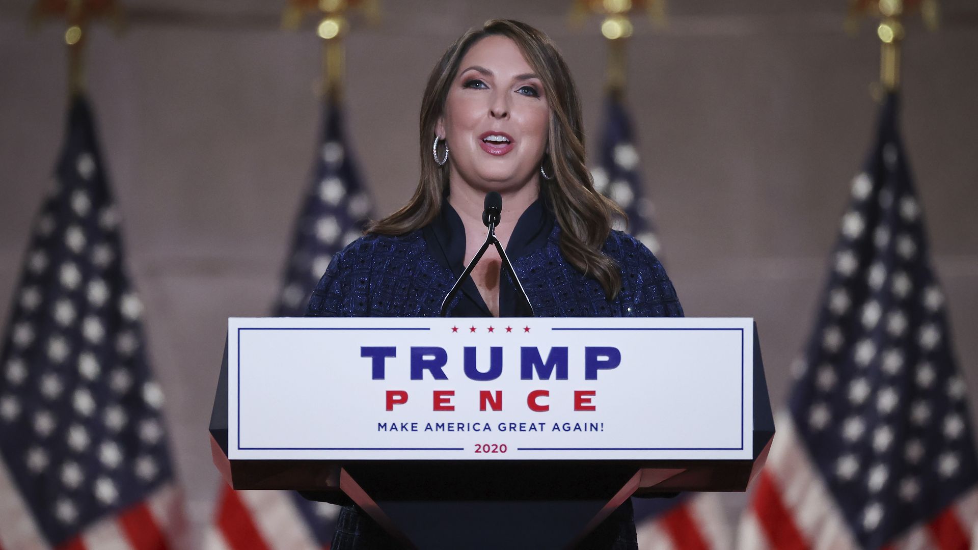 Ronna McDaniel, chairwoman of the Republican National Committee, speaks during the Republican National Convention at the Andrew W. Mellon Auditorium in Washington, D.C., U.S., on Monday, Aug, 24