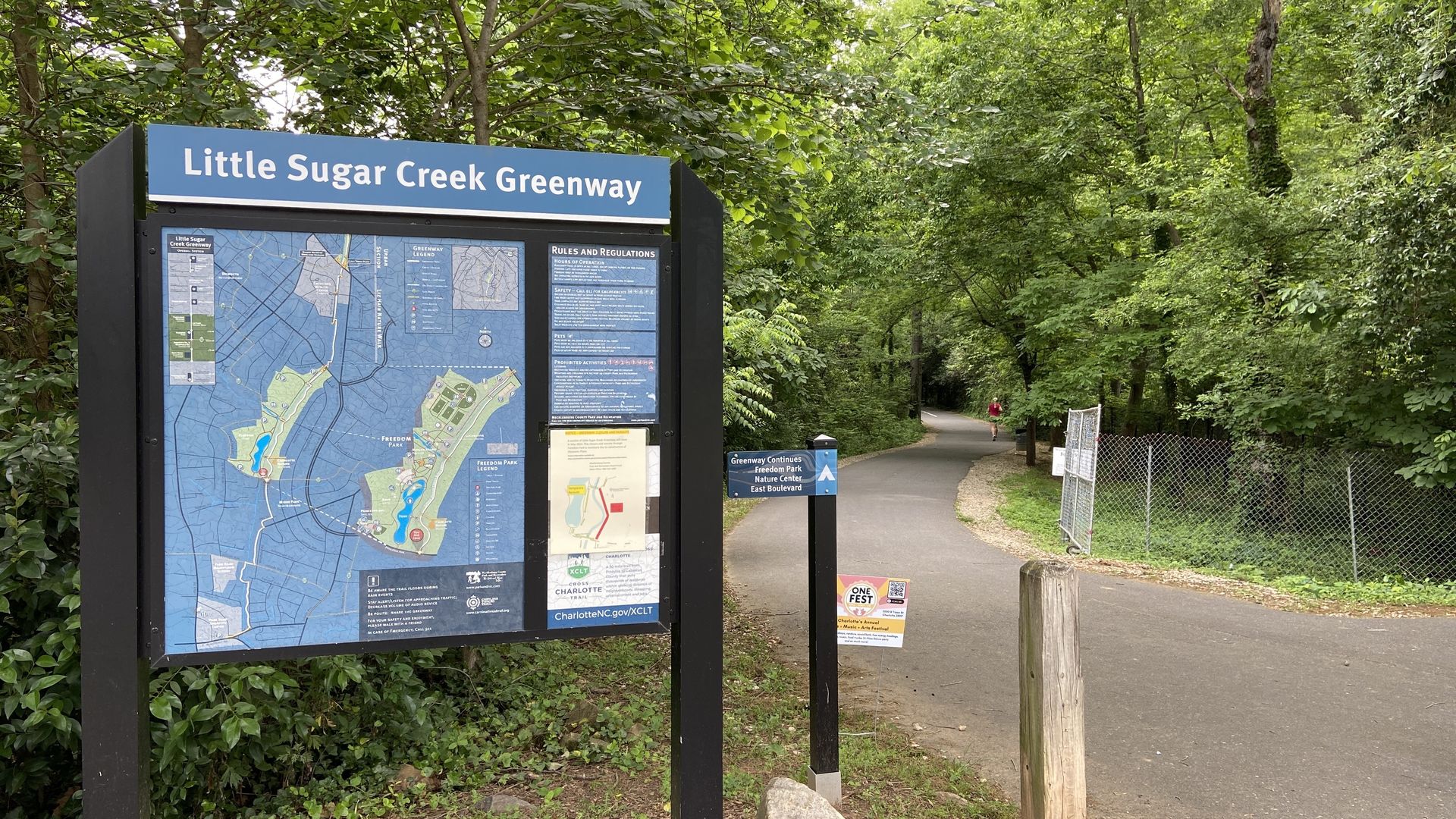 A sign at the entrance of Little Sugar Creek Greenway along Princeton Avenue. 