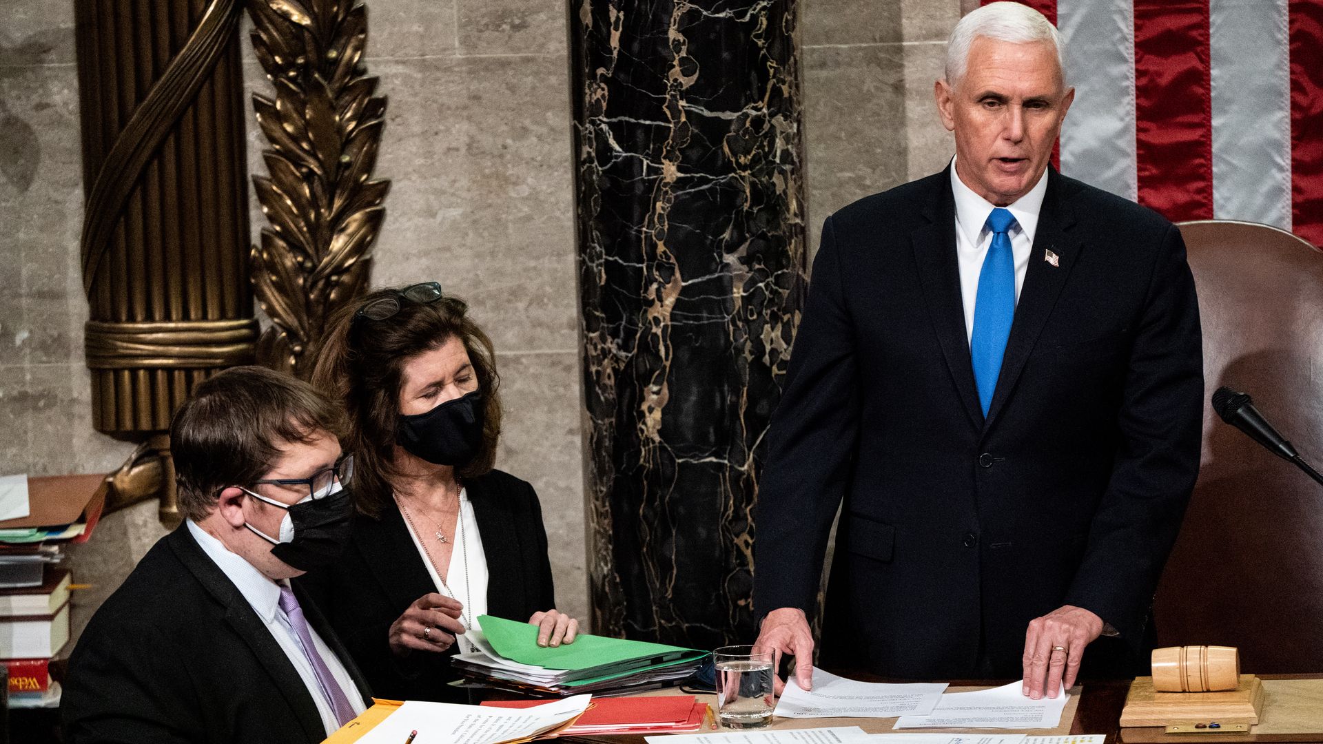Former Vice President Mike Pence presiding over a joint session of Congress to count the Electoral College votes on Jan. 6, 2021.