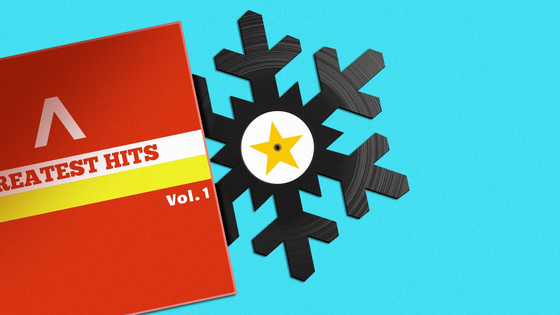 Illustration of a record shaped like a snowflake coming out of a record sleeve.
