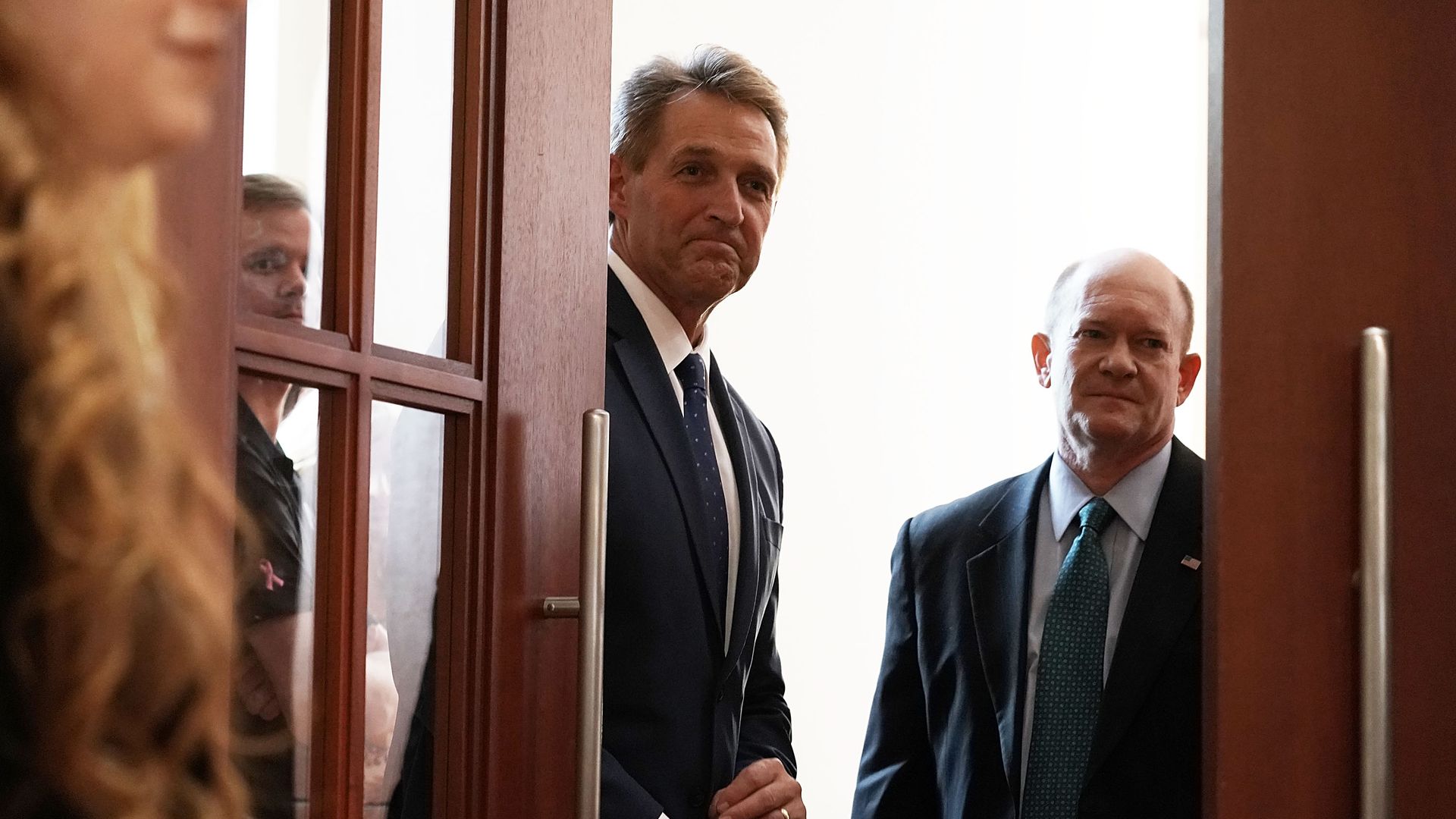 Senators Jeff Flake (R-Ariz.)  Chris Coons (D-De.) Photo: Alex Wong/Getty Images