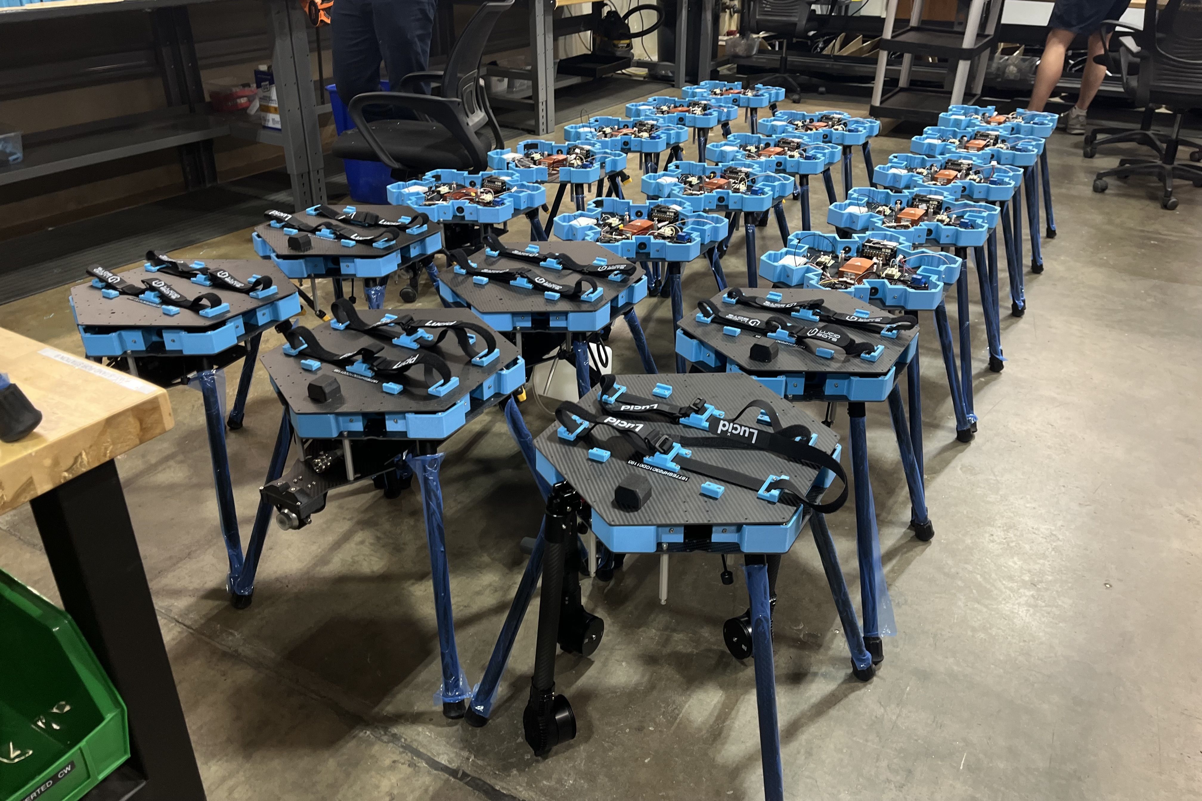 Assembly line of drones