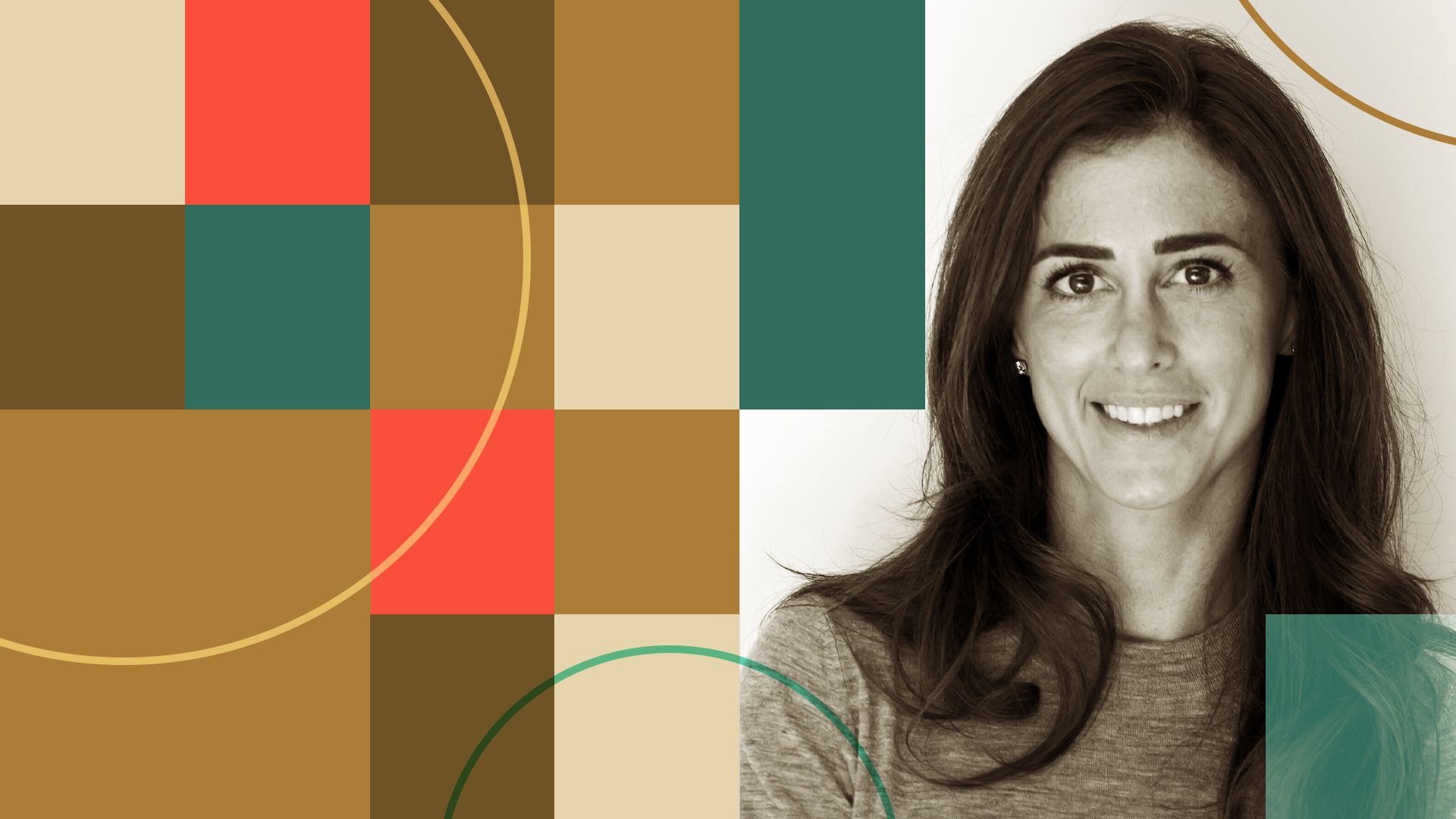 Photo illustration of Noor Sweid and abstract shapes