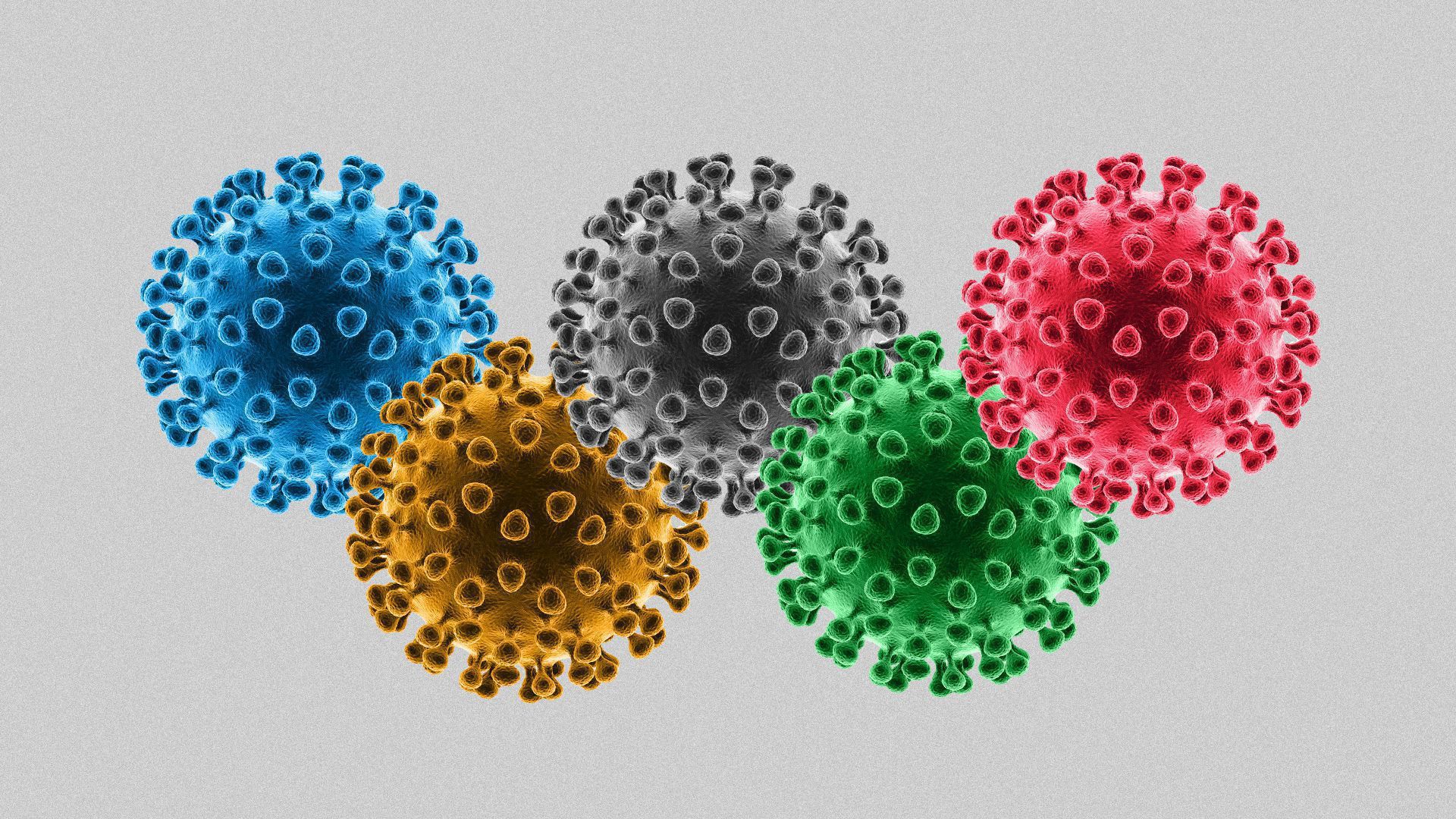 Illustration of coronavirus in the shape of the Olympic Games logo.