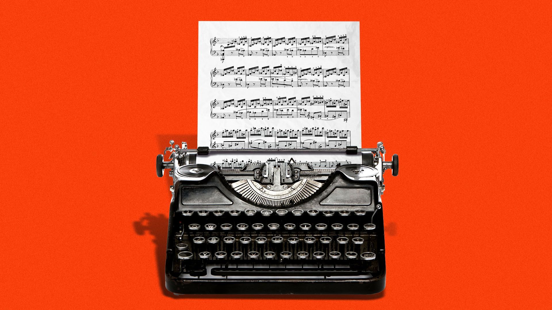 Illustration of sheet music in a typewriter 